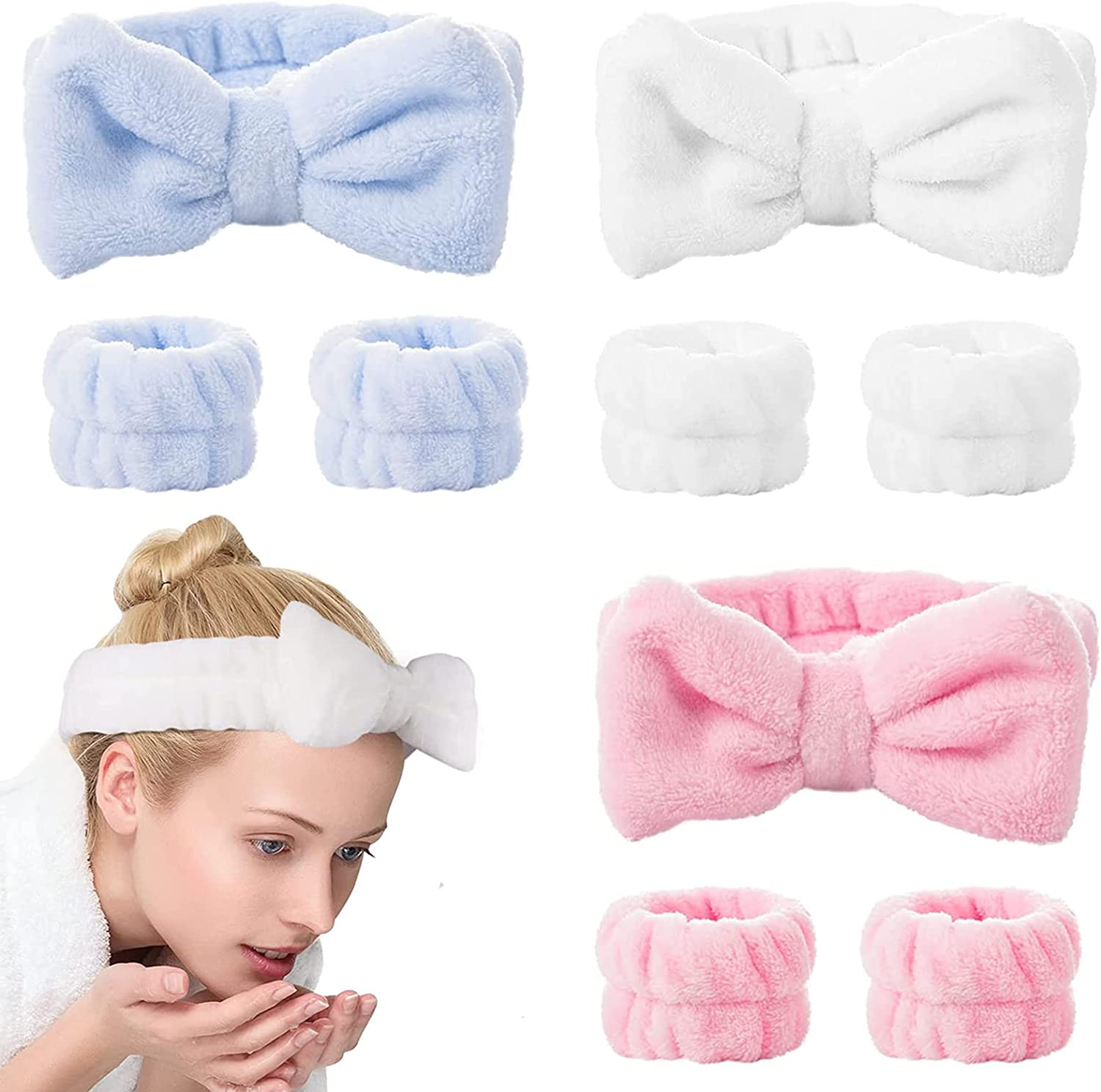 9Pieces Spa Headband Wrist Washbands - Microfiber Head Band Skincare Headbands Makeup Butterfly Headband and Wristband Set for Washing Face, Facial Wrist Towel Washbands for Women Girls image number 3
