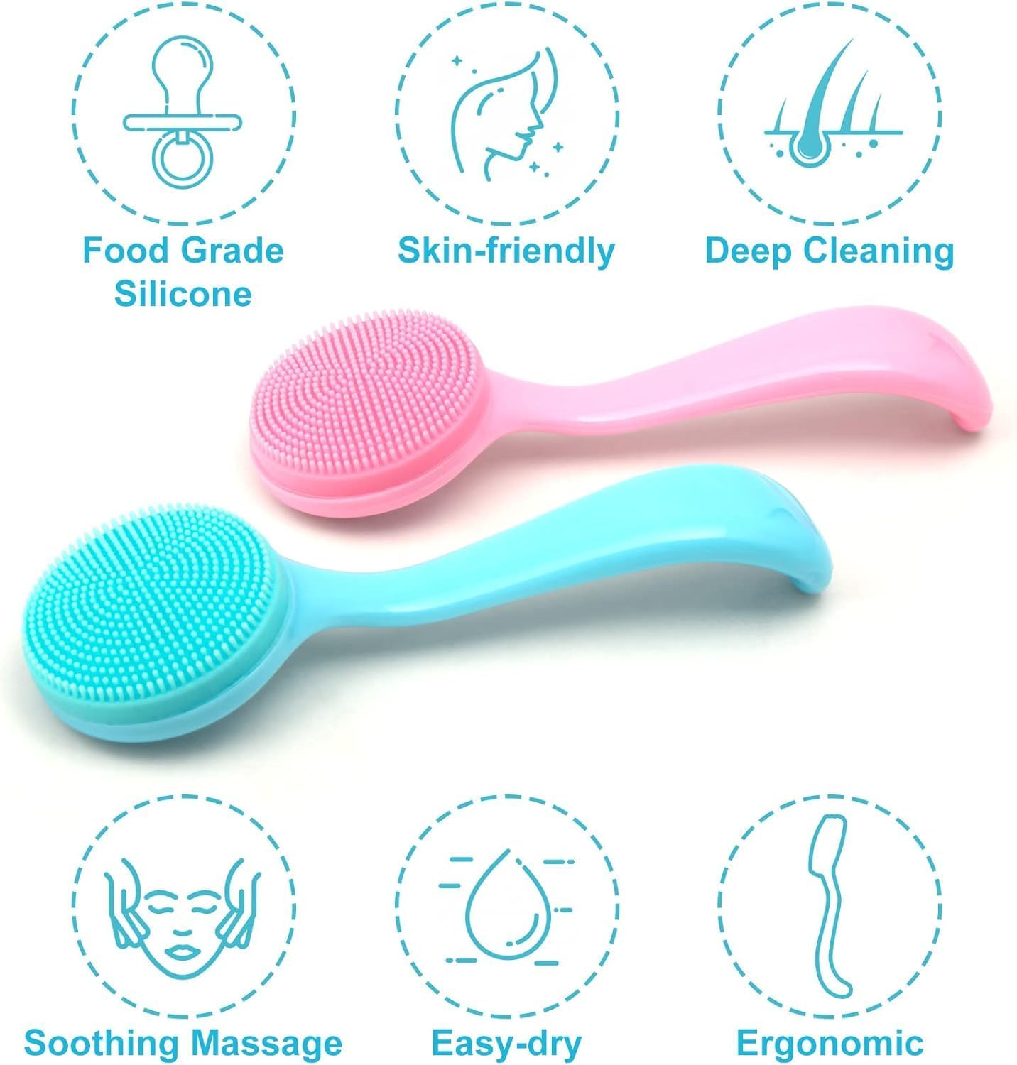 Silicone Face Scrubber for Women, Soft Face Cleansing Brush, Manual Scrubber Exfoliator for Sensitive Skin Deep Cleaning Care, Face Cleansing Brush for Makeup Residues Removal 2Pcs image number 4