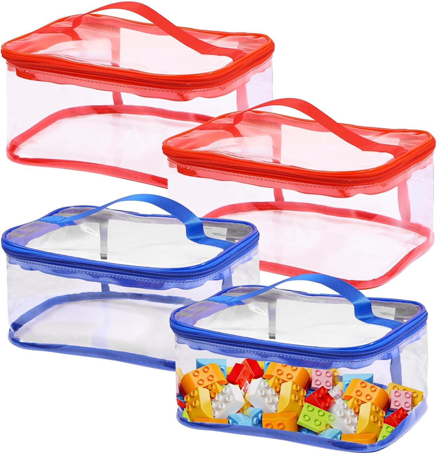 4 Packs Clear Toy Storage Organizer Bags, Reusable Transparent PVC Travel Waterproof Zipper Bags for Organizing, Large Toy Organization Board Game, Puzzle Storage Containers (2Colors1-2Pcs)