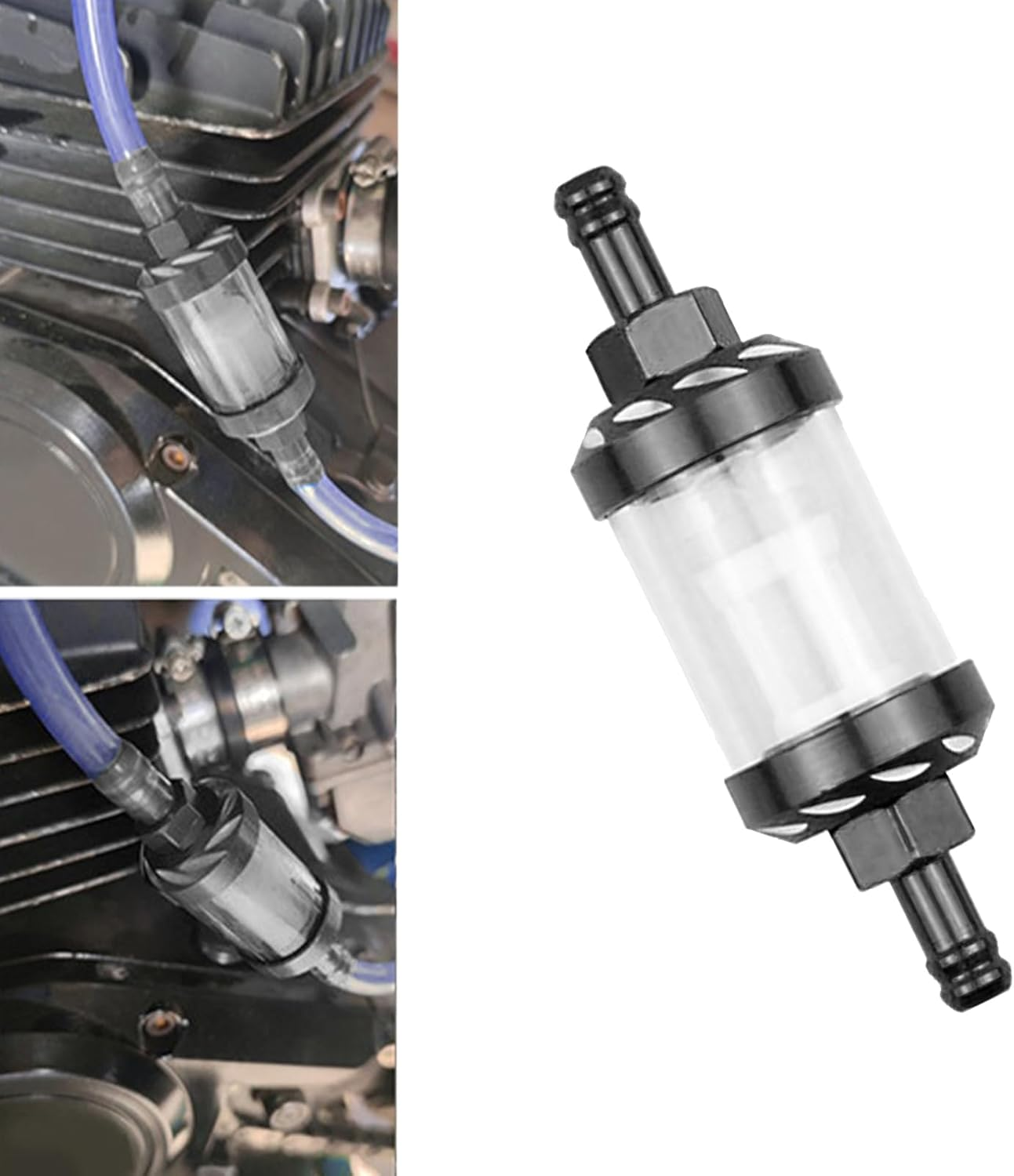 1 PC Automotive Fuel Filter, 1.1" X 3.62" Alloy Tempered Glass Patterned Surface Filter Oil Cup, Auto Modification Accessories, Suitable for Cars, Motorcycles, Off-Road Vehicles (Black) image number 3