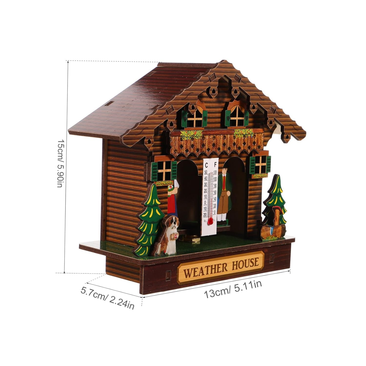 Weather House Wooden Barometer Wall Mount Hygrometer Thermometer Indoor Outdoor Temperature Humidity Monitor Stylish Home Decor Easy Battery Operation Accurate Readings image number 3