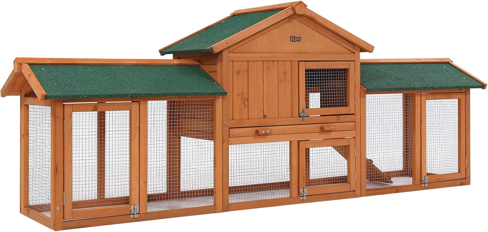 I.Pet Chicken Coop Large Rabbit Hutch, Coops Wooden Pet House Run Cage Walk in Door Guinea Pig Ferret Feeder Bunny Hen Chook, Outdoor Weatherproof Metal Roof Tray Ladder Hatch Nesting Box Farm DIY image number 4