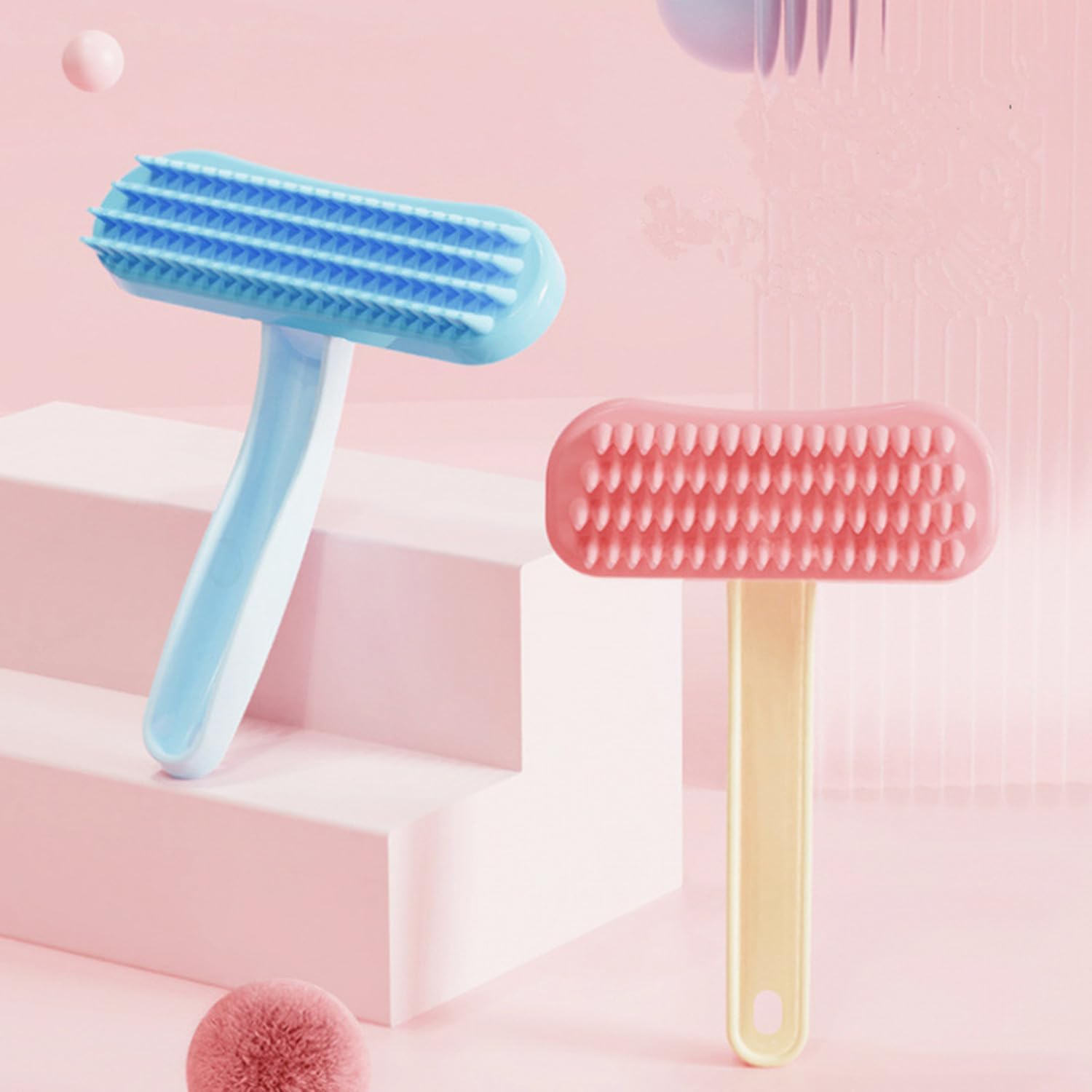 1 Pack Chinchilla Grooming Brush, Soft Silicone Pet De-Shedding & Bath Brush Gentle Massage Comb for Guinea Pigs, Rabbits, Hamsters, Small Animals, Kittens & Puppies（Pink） image number 4