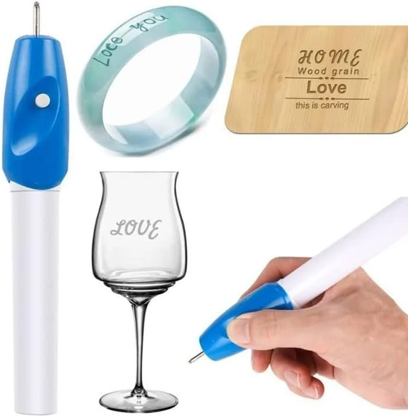 AIMALL Electric Micro Engraver Pen &ndash; Cordless Engraving Tool for Metal, Wood, Jewelry, Glass, and Plastic, Portable Battery-Powered Engraving Pen, Blue & White