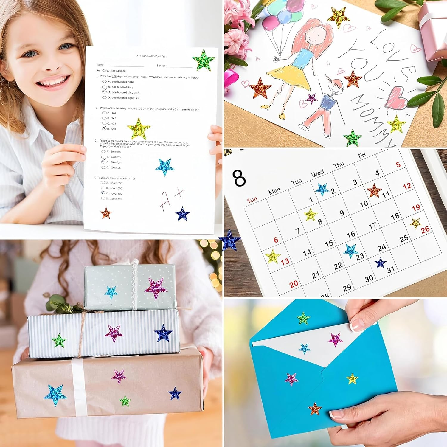 1120 Pcs Sparkly Reward Star Stickers, Glitter Shiny Teacher Star Stickers (Multi-Color, 2.2 Cm) image number 2