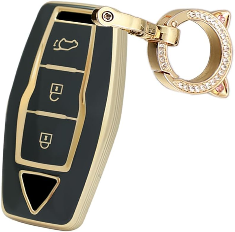 Ontto TPU Car Key Fob Cover Keyring Fit for Mitsubishi Outlander 2021 2022 2023 2024 Smart Key Case Remote Key Holder Key Shell Bag Keychain Protection Auto Accessories 4 Buttons Beige