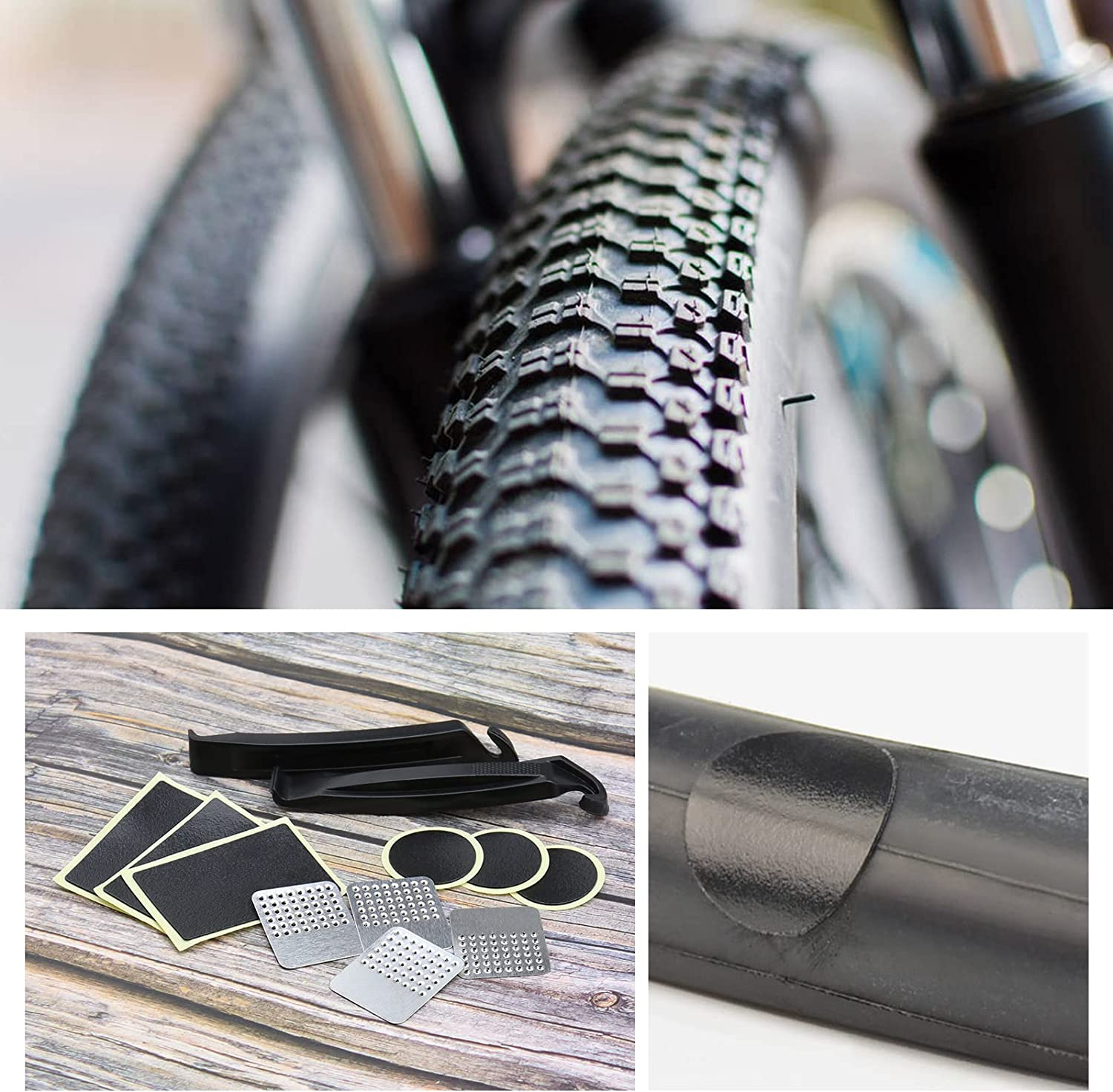 SING F LTD 1 Set of 30PCS Bicycle Tire Patch Repair Kit 12PCS round 12PCS Rectangular Glueless Self-Adhesive Patches with 4PCS Metal Rasps 2PCS Tire Levers Storage Box image number 4