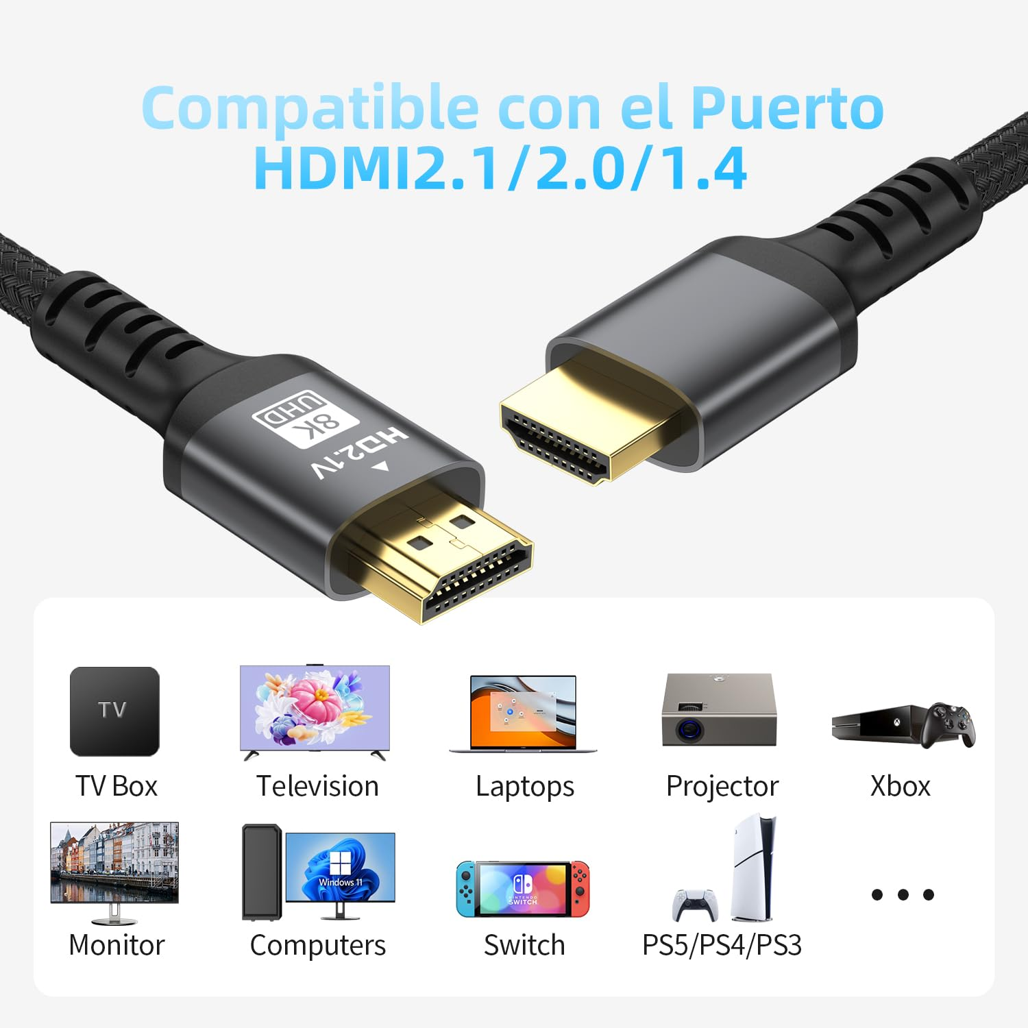 8K HDMI 1M Cable High Speed HDMI Braided Nylon Wire,Support 48Gbps 8K@60Hz 4K@120HZ,HDCP 2.2 &2.3,Dts:X,Hdr,Earc,Compatible with Roku Tv/3D/Ps5/Hdtv/Laptop/Blu-Ray image number 6