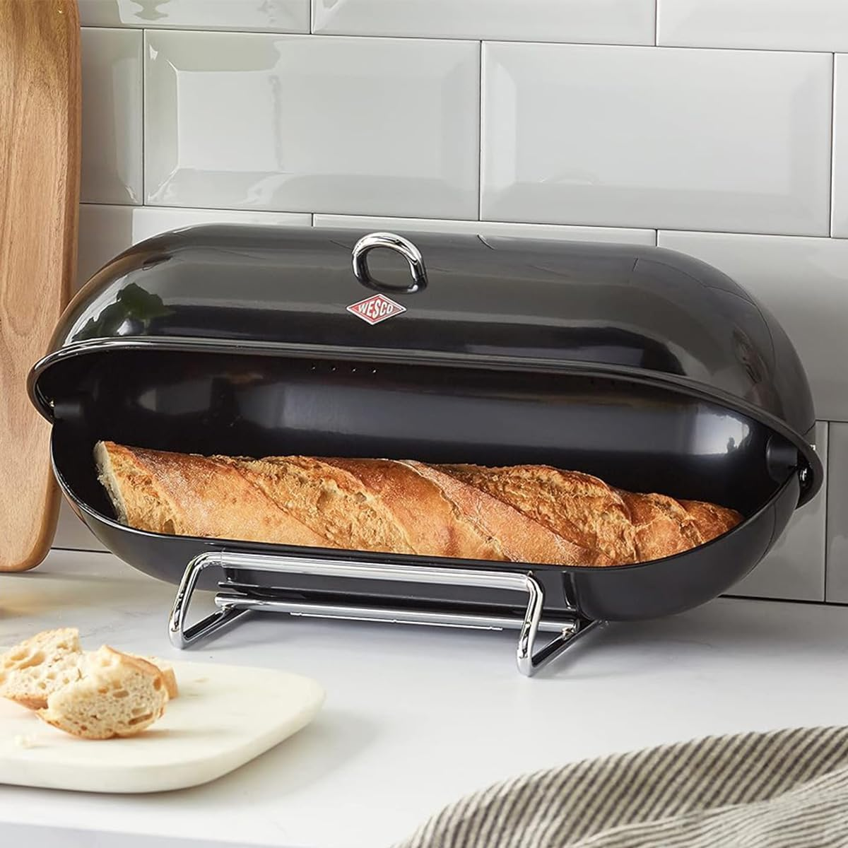 WESCO Breadboy Bread Bin with Rattle-Free Swivel Lid in Red, Powder-Coated Sheet Steel, Ventilation Holes and Sturdy Handle image number 1