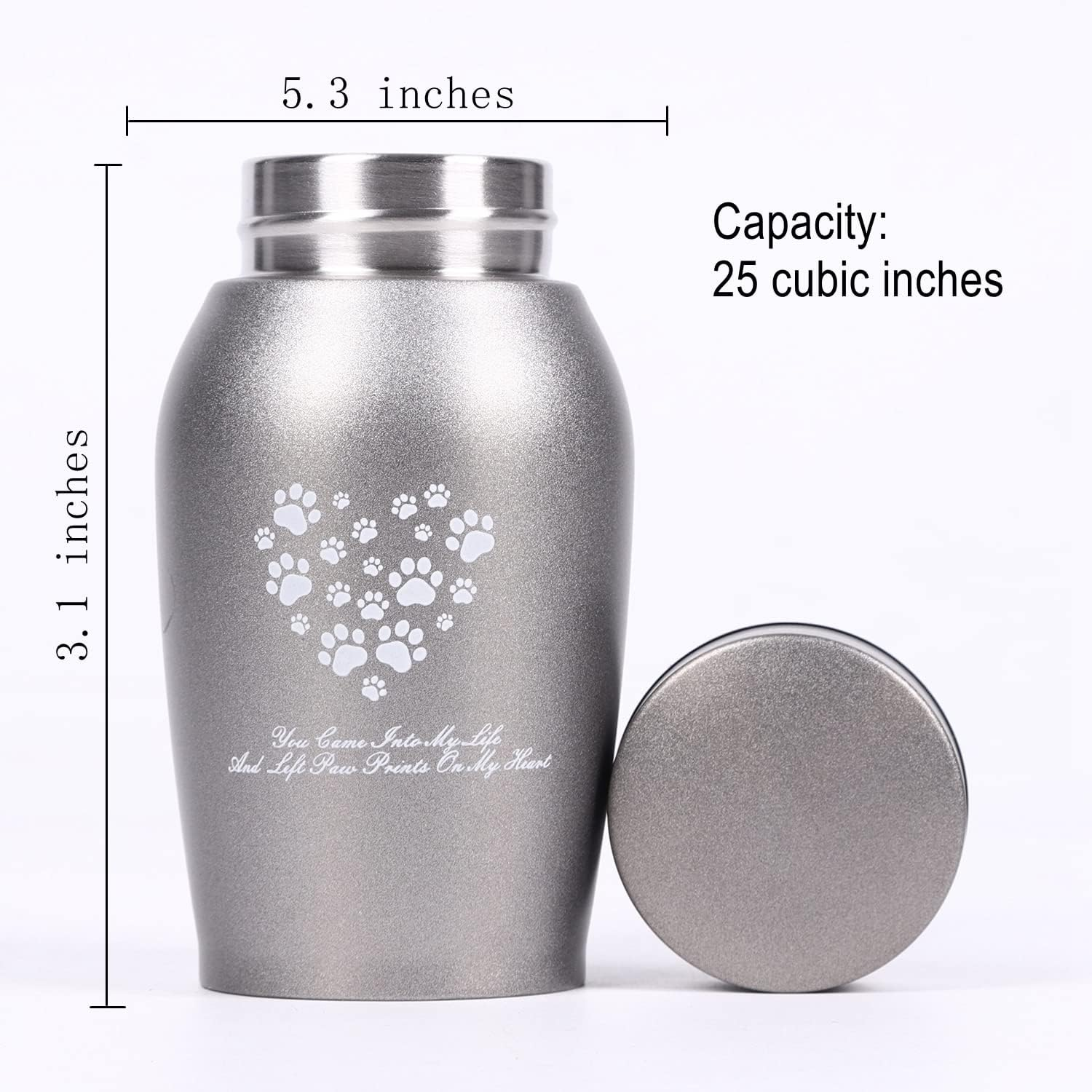 Youdear Memorials Stainless Steel Pet Urn for Dog and Cat Ashes - Premium, Suitable Size (Small, Grey) image number 3