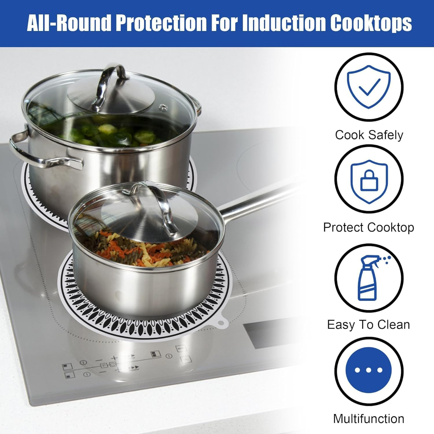 Lyfengdeam 2 Pcs Induction Cooktop Mat - Induction Hob Protector- for Induction Stove,Multifunctional Silicone Mats - Air Fryer Liners Cooktop Scratch Protector (24Cm) image number 5