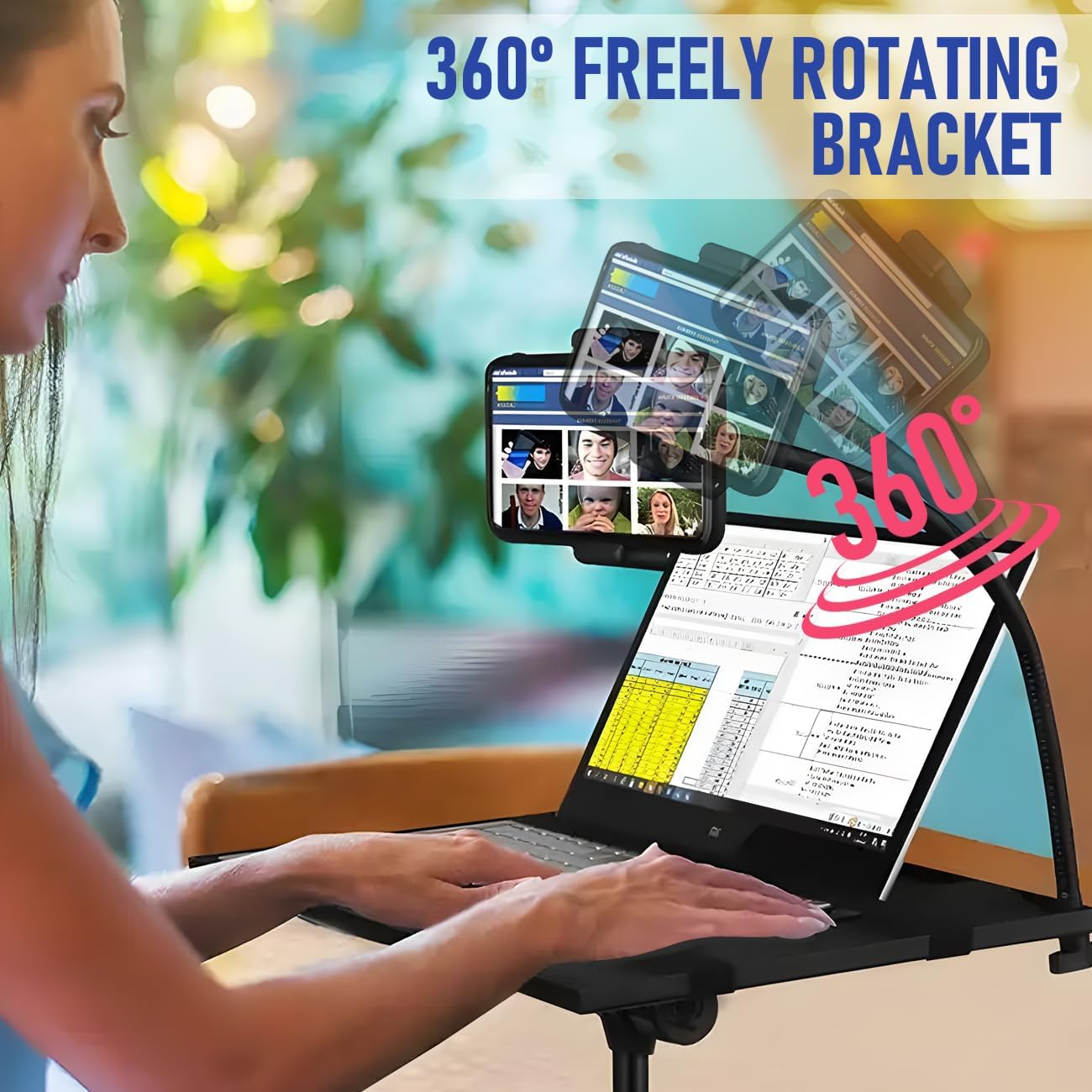 Projector Stand with Phone Holder, Adjustable 60-130CM Foldable Tripod Floor Stand for Projector/Laptop, Portable Home Theater & Office Studio Equipment for Movies, Stage, Outdoor Use image number 4