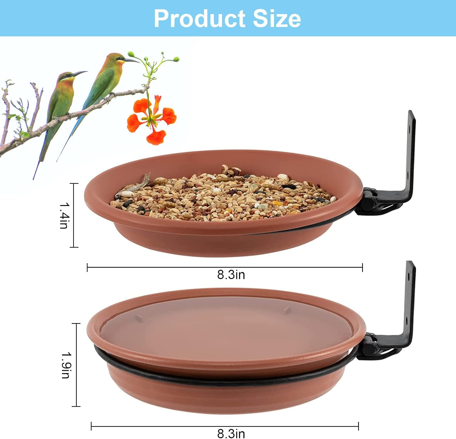 2 Packs Wall Mounted Bird Feeder, Multifunctional PP Garden Bird Bath Tray with Iron Brackets, Space Saving Foldable Bird Feeding Tray for Sparrows image number 3