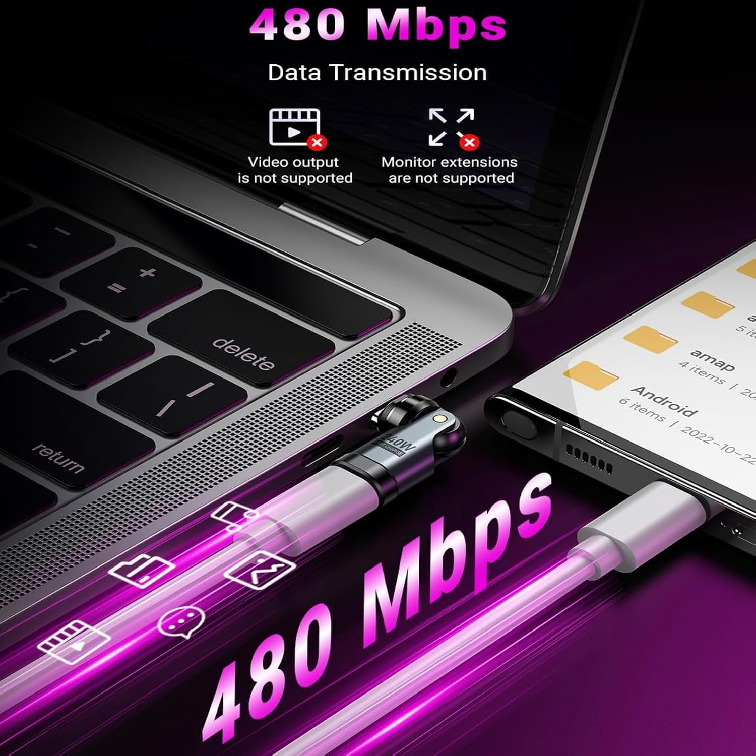 USB C Magnetic Adapter PD 240W(2Pack), 9PIN USB C 90 Degree Adapter/C Right Angle Adapters/360 &180 Degree C to C Adapters for 1Phone 16/15, Ma-Book Pro/1Pad Series, Samsung Galaxy, Tablet, Laptop image number 5