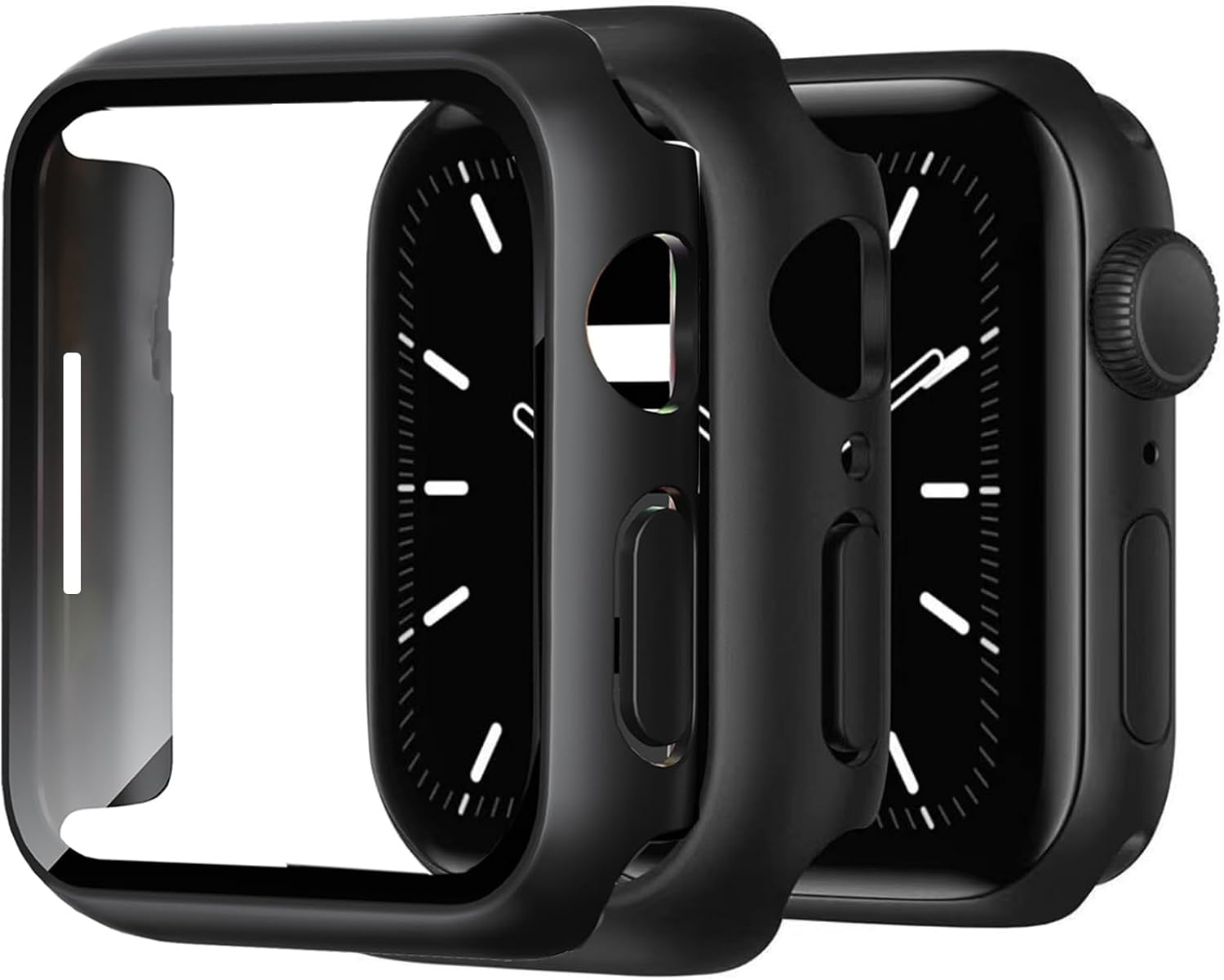 Case with Screen Protector for Apple Watch 9/8/7 45Mm, Full Protective Cover, Built-In Tempered Glass Film High Sensitivity, 2 Pack (Black) 45Mm