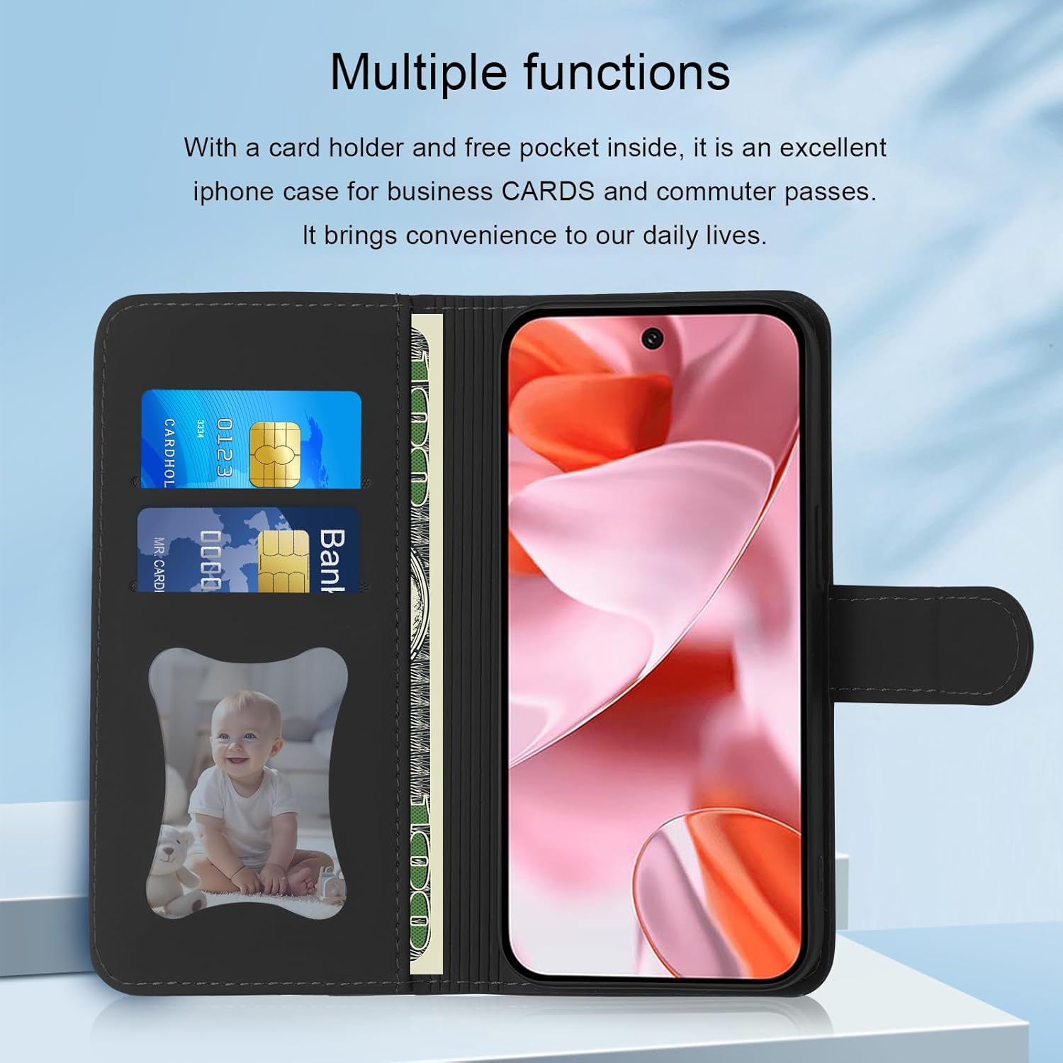TEDTIKJT Mobile Phone Case for Xiaomi 15 Ultra 6.73 Inch Case with Stand Function Card Slot Protective PU Leather Flip Cover for Xiaomi 15 Ultra Case Foldable, Business Splicing Black image number 2