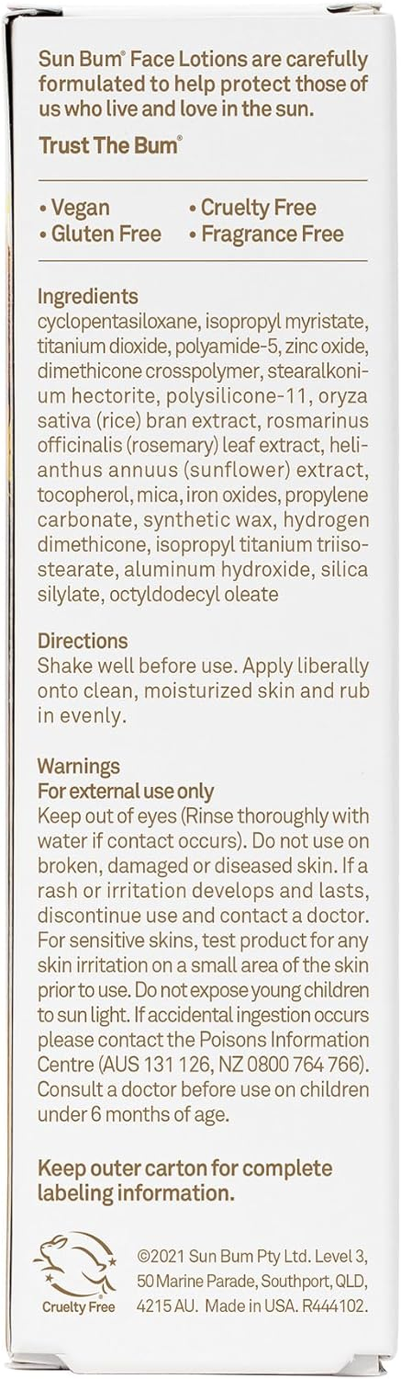 Sun Bum Mineral SPF 30 Tinted Face Sunscreen - Matte Primer - Broad Spectrum Moisturizing Sunscreen with Vitamin E - Hawaii 104 Act Compliant (Without Octinoxate & Oxybenzone) - 50G