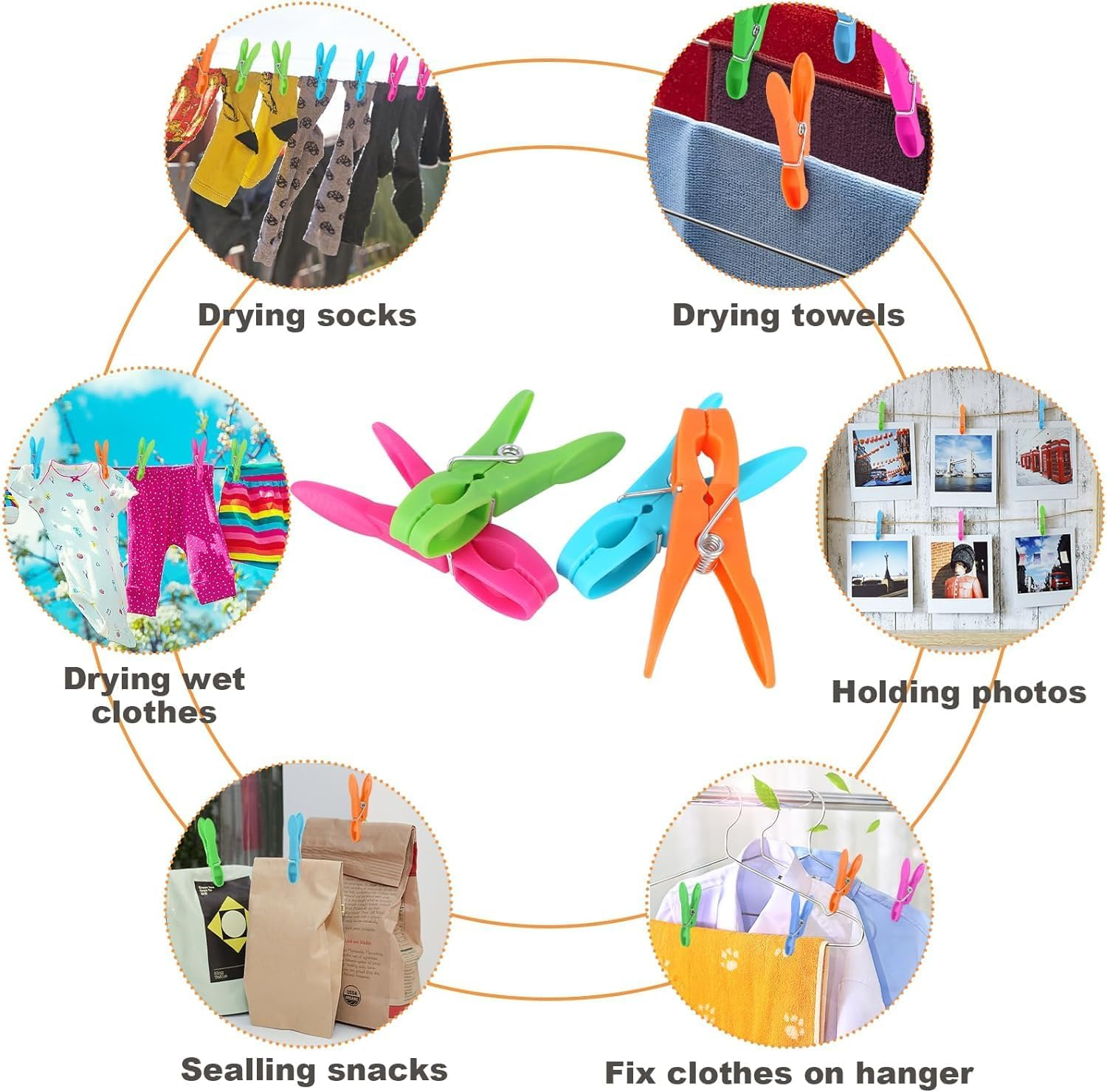 Colorful Plastic Clothespins, Powerful Laundry Pegs, Windproof Clothes Drying Line Clips, Socks Clamps, Colorful Clips for Laundry (48) image number 1