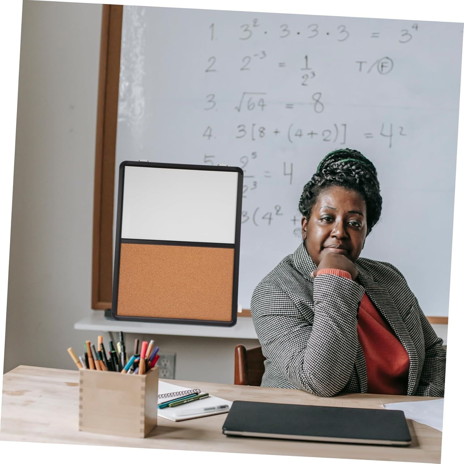 Tofficu Office Cork Board Memo Board Wall-Mounted Cork and Whiteboard Combination for Notes Photos Memos and Reminders Desktop Decor and Workspace Organizer image number 6