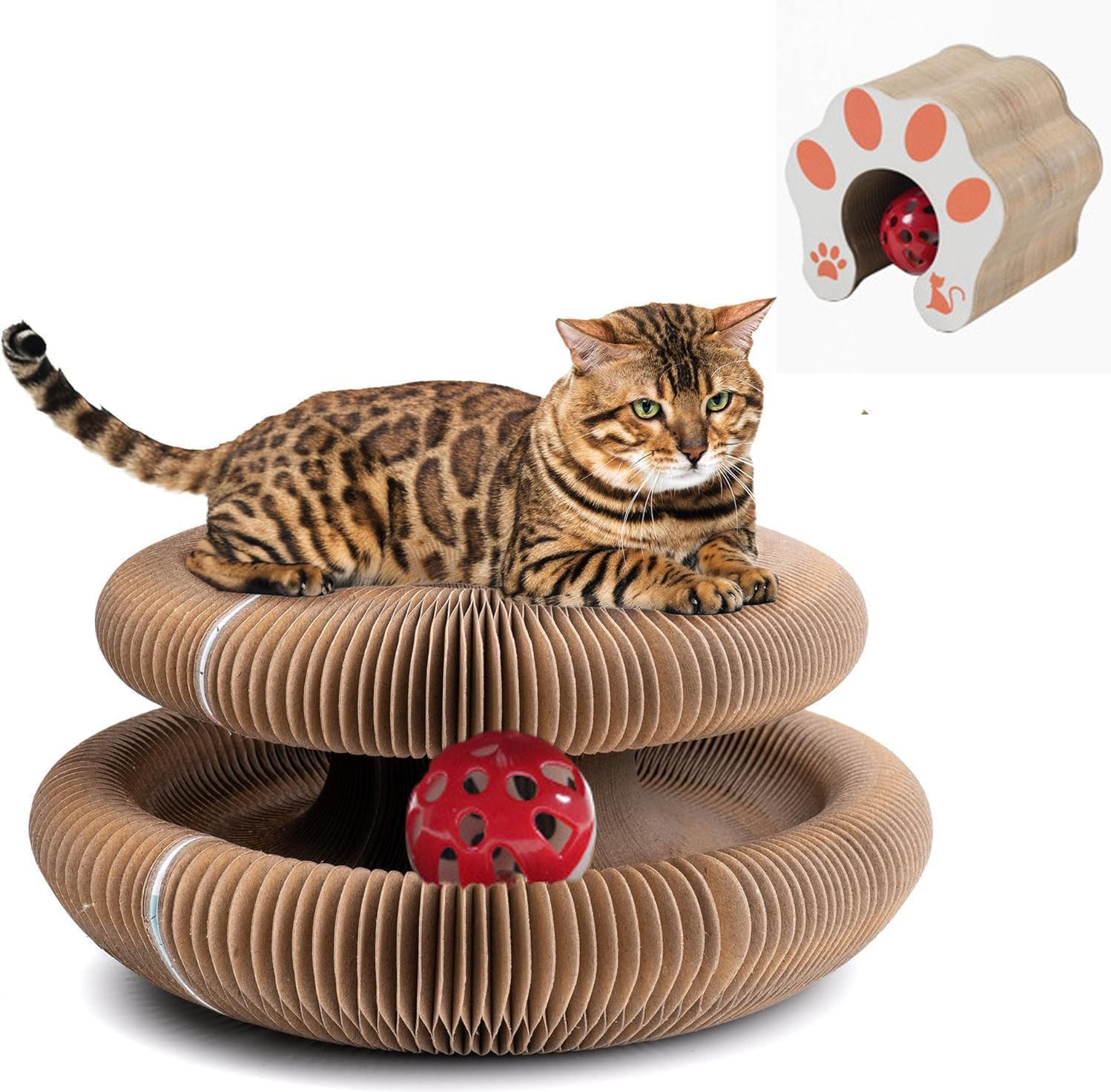 1PC Cat Scratch Board Toy, Foldable Accordion Design, Interactive Bell Ball, Mental Physical Exercise image number 3