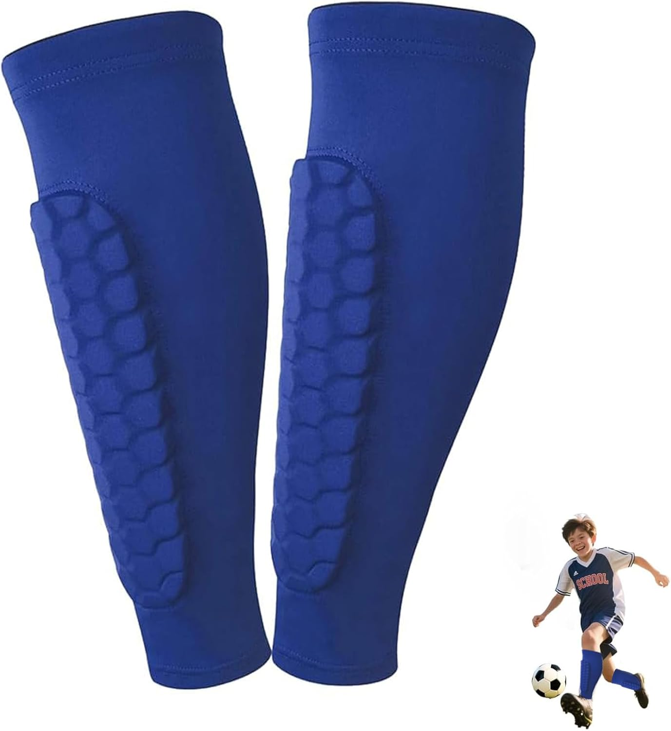 Shin Defender Shin Guards Kids, Slip on Honeycomb Pads with Breathable Mesh Compression Sleeve Protection for Soccer, Baseball, Boxing image number 4