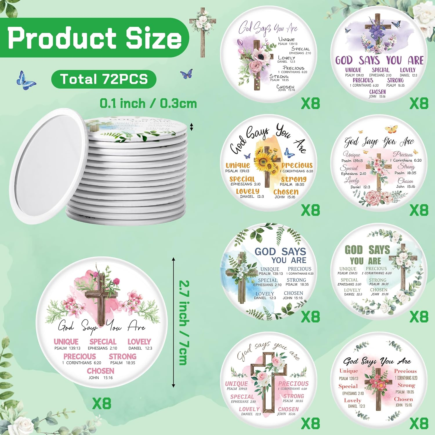 Y1Tvei Christian Gifts Compact Mirror - 72Pcs Flower Cross God Say You Are Bible Verse Mini Compact Mirrors Inspirational Portable Pocket Makeup Mirror for Church Party Favors for Women Mothers&rsquo; Day