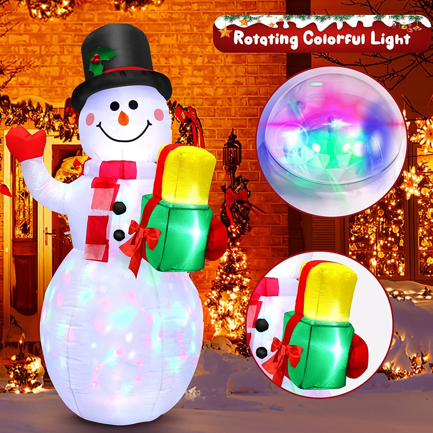 Christmas Inflatables Snowman Outdoor Decoration 5Ft Blow up Snowman Christmas Decor Garden Yard Inflatables Prop with Colorful LED Rotating Lights and Tethers, for Outdoor, Lawn, Xmas Kids Gifts image number 6