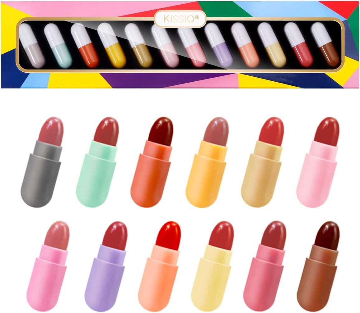 KISSIO 8 Colors Lipstick Set,Waterproof Long Lasting Mini Lipstick,Matte Lipstick,Mini Lipstick Set,Travel Friendly,Cruelty Free,1.27 Oz