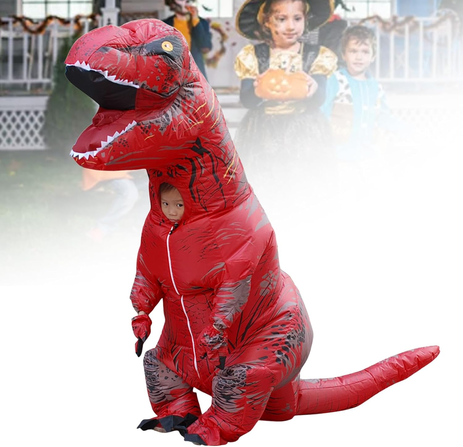 Inflatable Dinosaur Costume for Kids, Halloween Inflatable T-Rex Costume, Blow up Trex Costume, Halloween Costumes for Boys Girls, Funny Party Cosplay Fancy Dress Costume (Red) image number 4