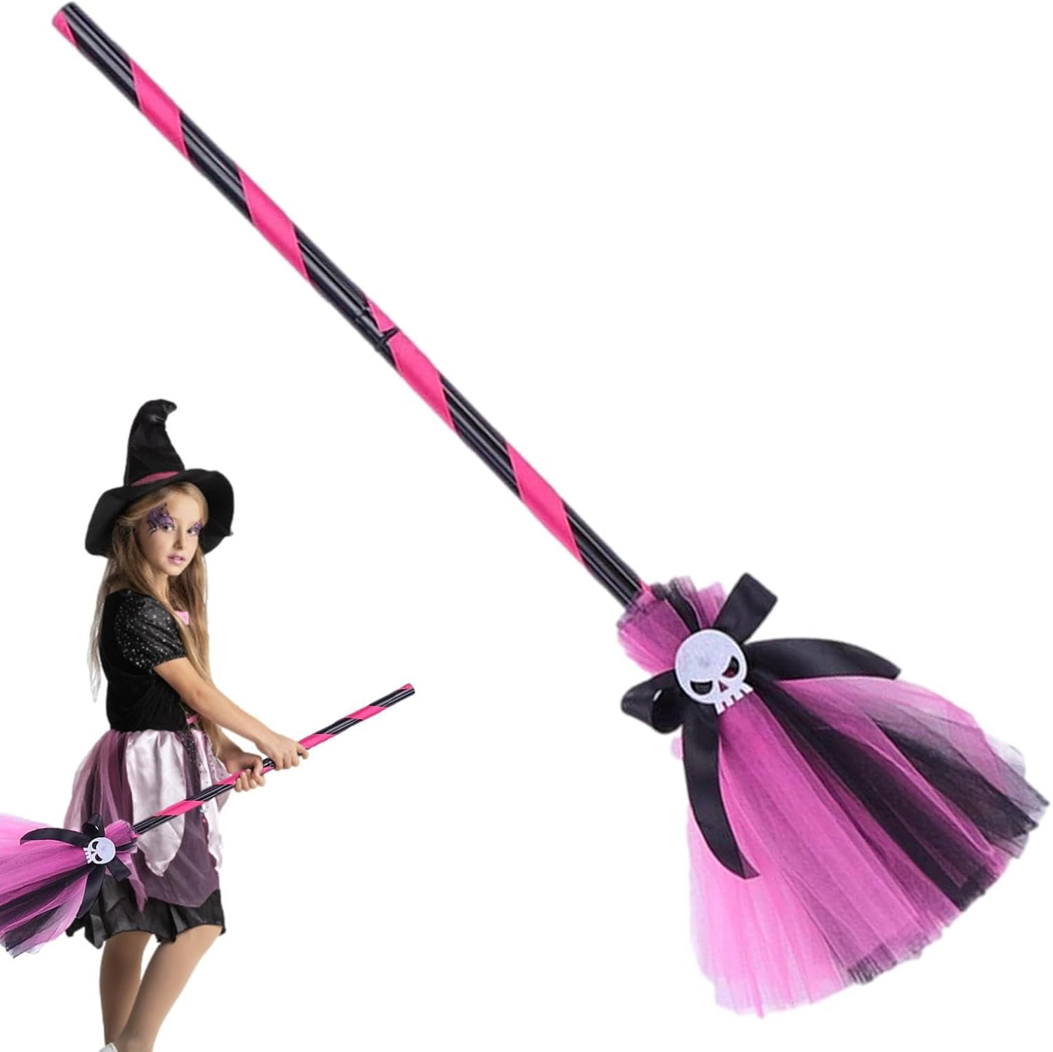 Halloween Witch Hat for Girls - Fancy Costume Hat Broom for Witch Cosplay,Wizard Cosplay Witch Hat Broom for Teen Girls for Role-, Costume, Parade, Cosplay image number 6