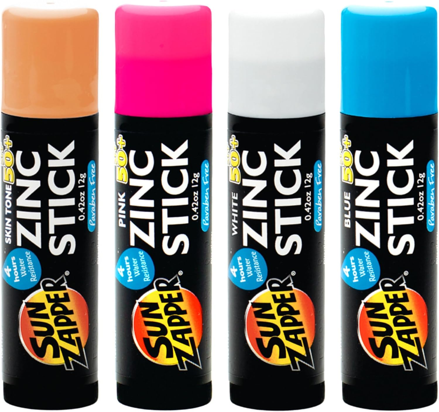 Sun Zapper Zinc Oxide Sunscreen Sticks &ndash; SPF 50+ Water Resistant &ndash; Beach Pack with 4 Colors (Light Skin Tone, Pink, White, Blue) image number 4