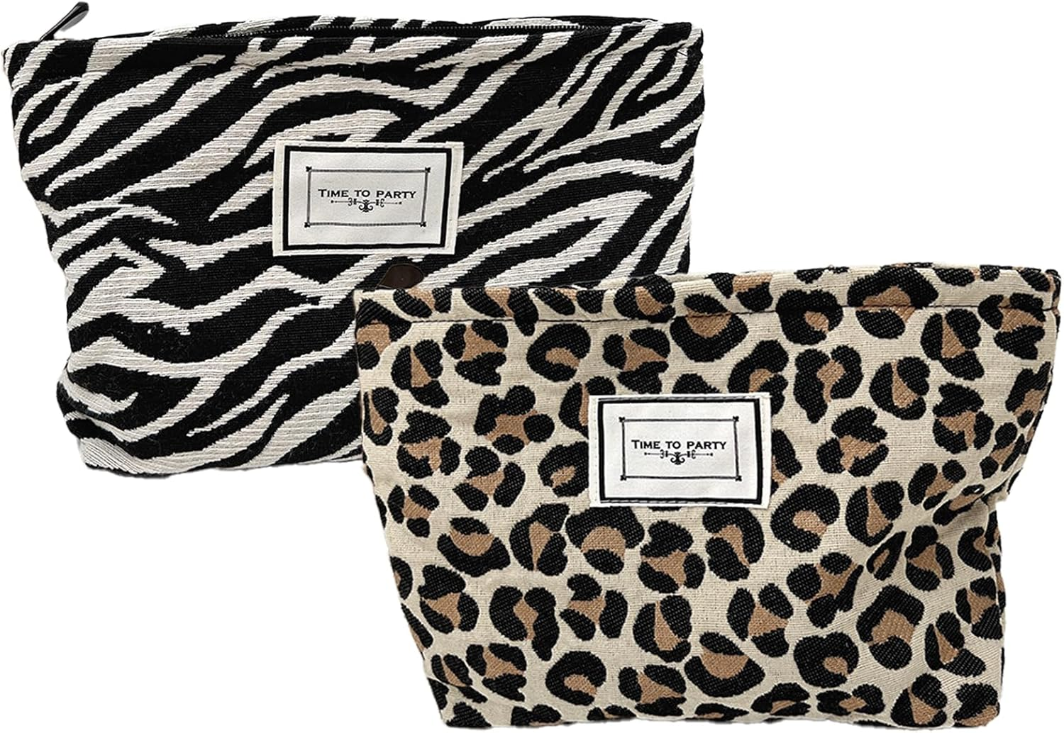 Leopard Print Cosmetic Bag, Canvas Makeup Bags, Multifunctional with Metal Zip, Spacious Cosmetic Bag for Women, Toilet Bag with Zebra Stripes, Pack of 2 image number 3