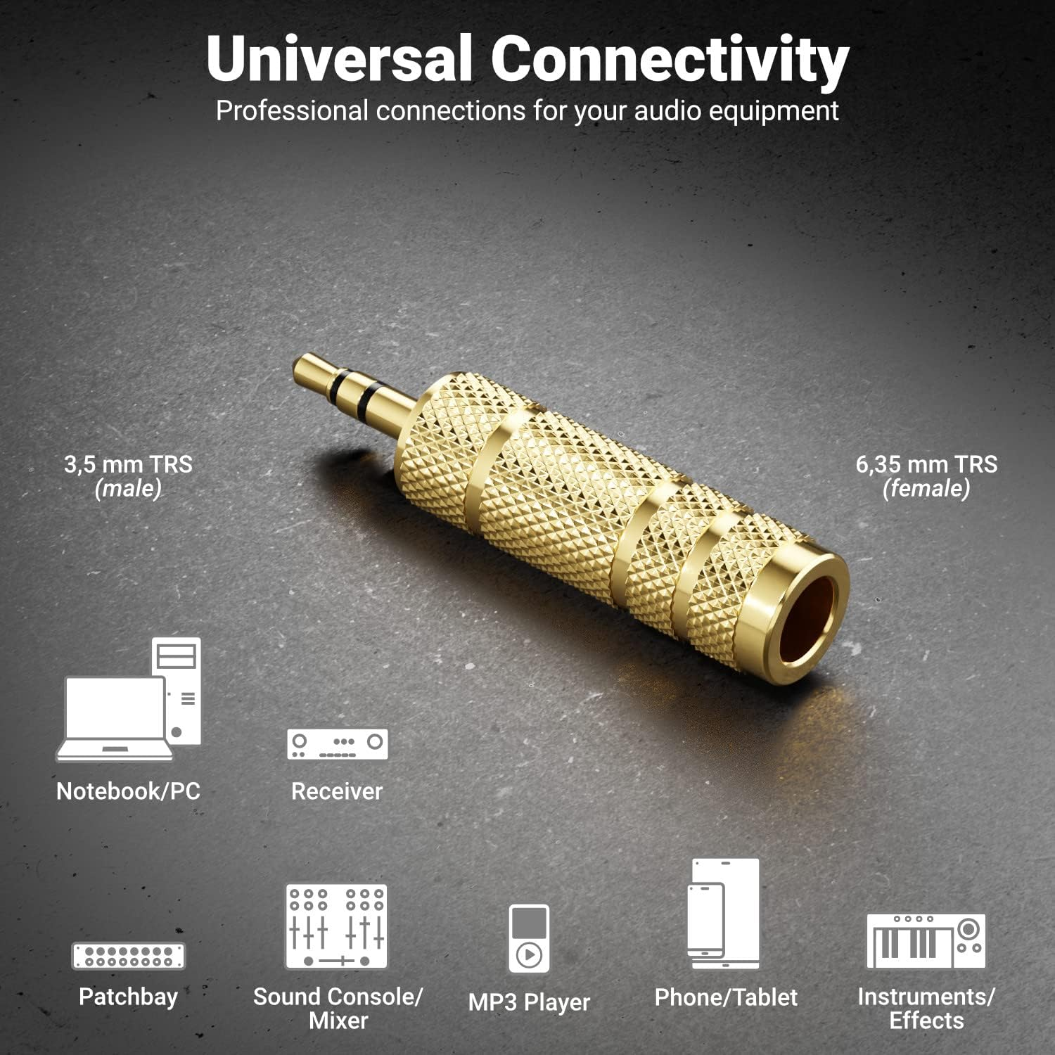 Deleycon Jack Adapter [Pack of 2] 3.5 Mm to 6.35 Mm - Stereo Audio Coupling - for Mobile Phones Smartphone Tablet PC Notebook Computer Hifi Receiver Amplifier Home Cinema TRS image number 5