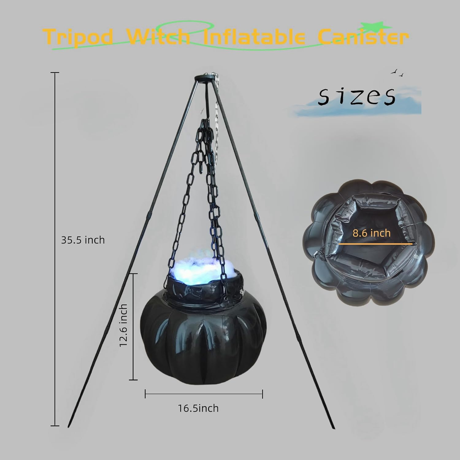 Halloween Cauldron, Inflatable Witches Bowl Candy Bucket on Tripod for Halloween Decoration