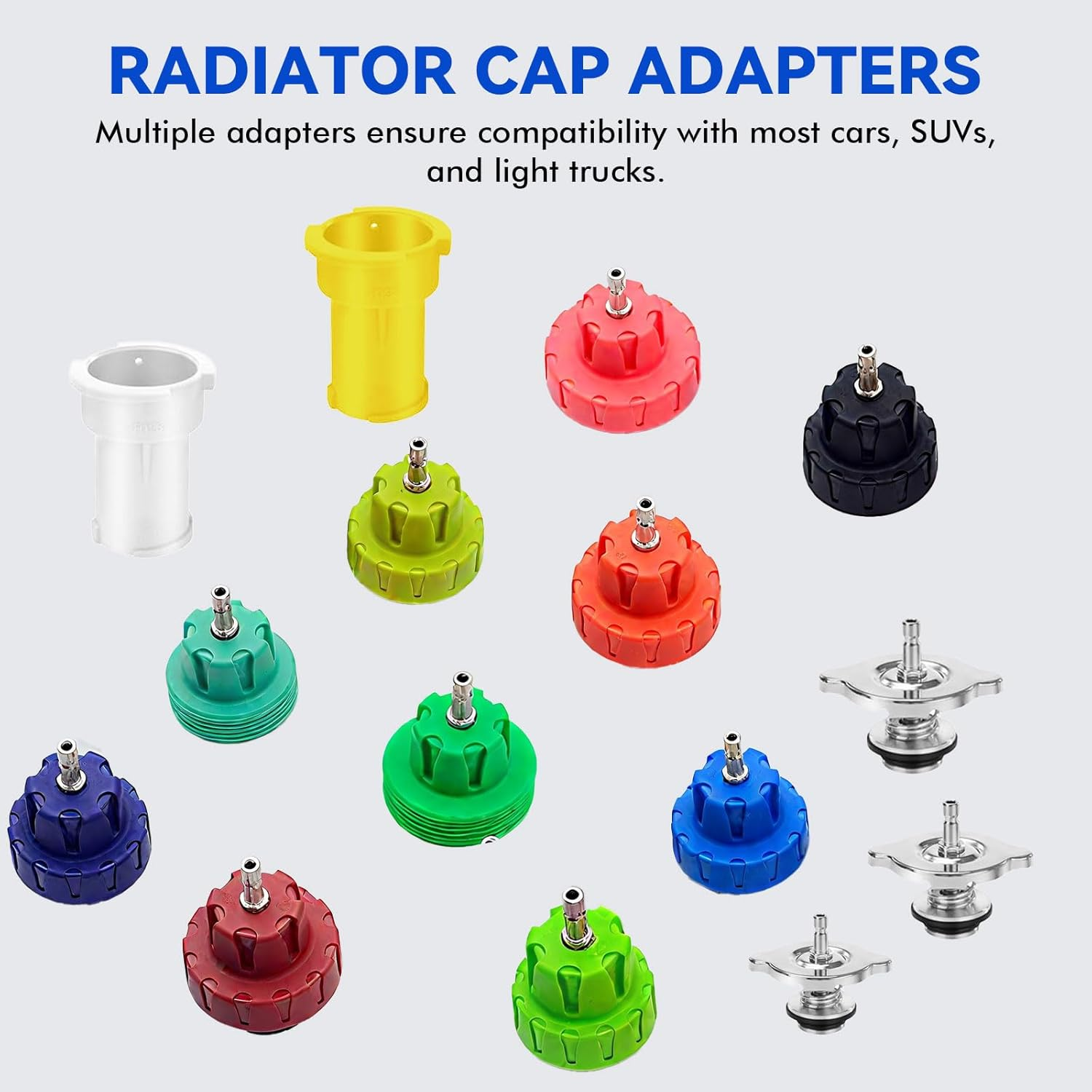 19PCS Radiator Pressure Tester Kit with 15 Adapters, Hand Pump, Probe Thermometer, Wrench & O-Rings &ndash; Cooling System Pressure Tester Kit Universal Coolant Pump Leak Detector for Cars, Suvs & Trucks image number 3