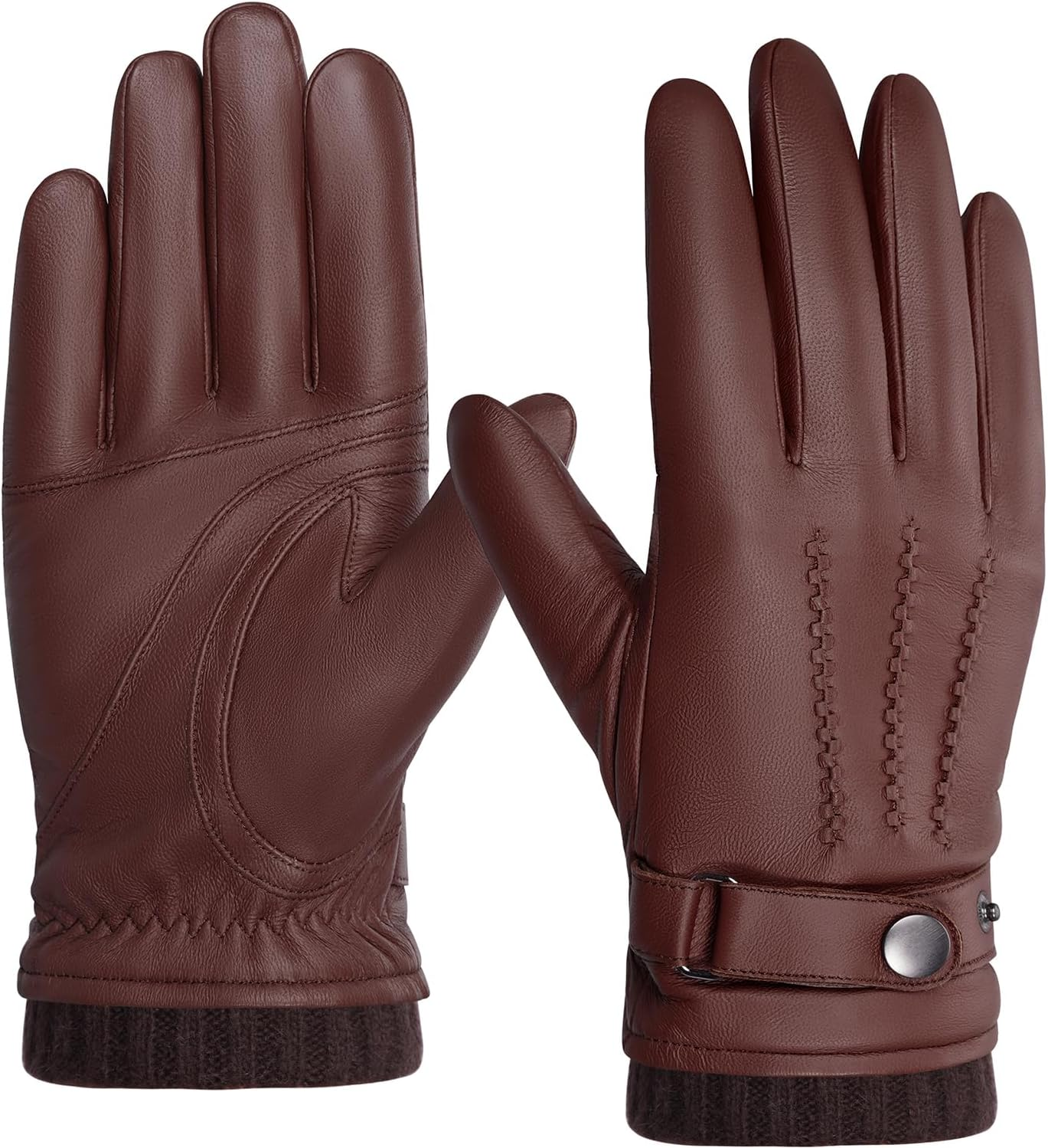 BISON DENIM Men'S Leather Gloves Warm Cashmere Lining Windproof Gloves Touchscreen Function