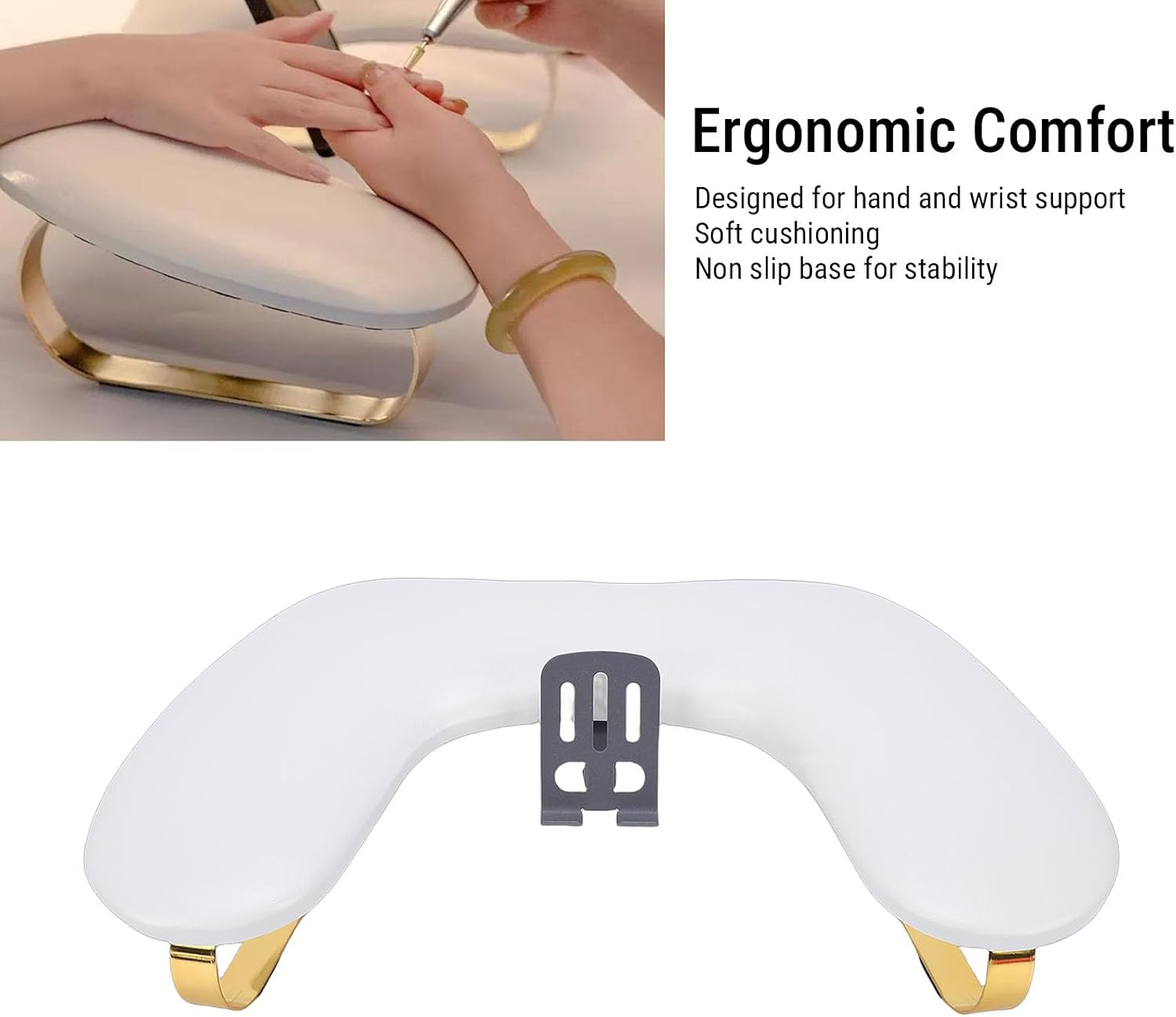 Depisuta Nail Arm Rest, Dual Purpose Arm Rest, Ergonomic Hand Support with Adjustable Phone Stand for Nail Tech, Curved Cushion Non Slip Base Wipe Clean PU Leather for Salon (White) image number 3