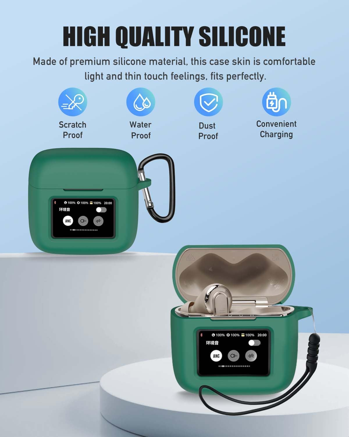 For JBL Tour Pro 3 Case Cover, Protective Silicone Skin Accessories with Keychain& Lanyard and Cleaner Kit for JBL Tour Pro 3 Charging Case, Front LED Visible, Green image number 6