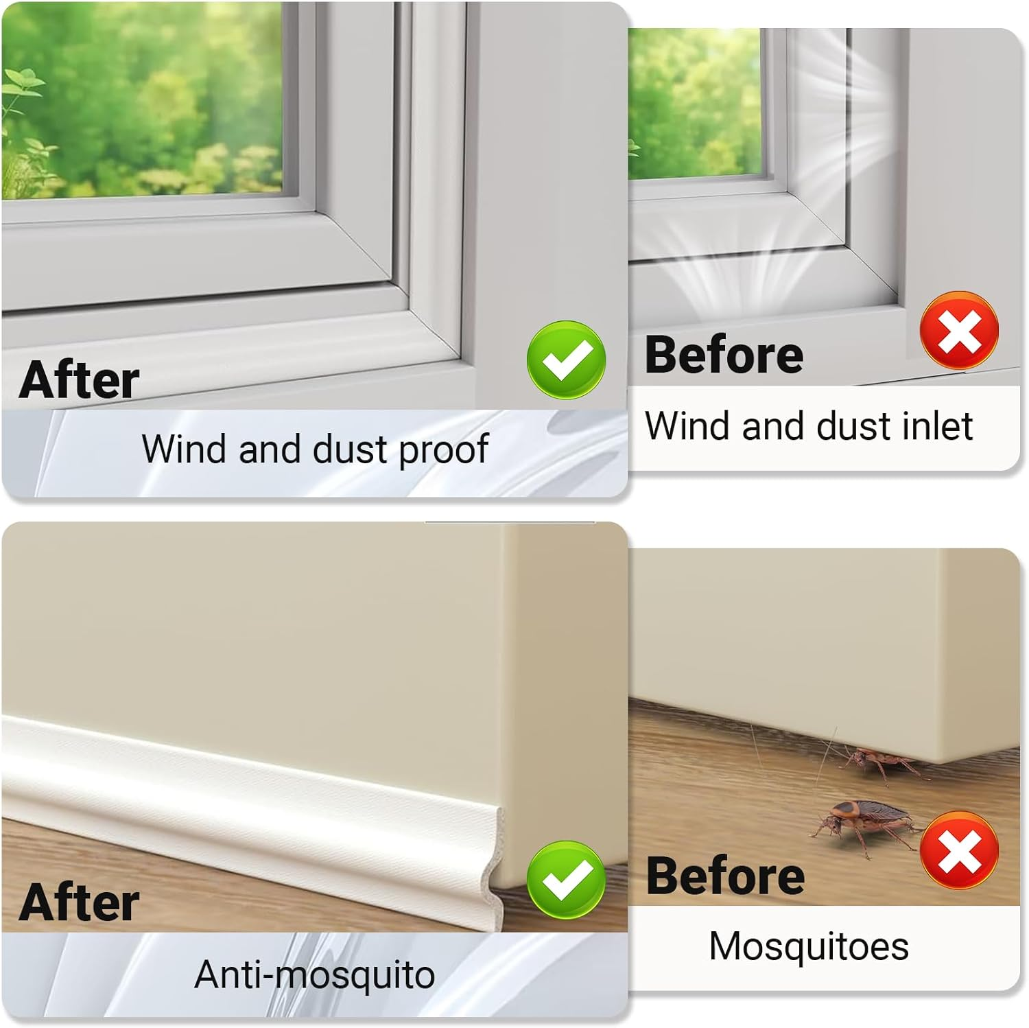 2 Pack Draft Stopper Sweep, 13.12 Ft Window Seal Strip, Self-Adhesive Door Waterproof Stripping, Cuttable Window Weather Stripping, Soundproof Seal Strip (White, 2 Pcs &times; 6.65 Ft) image number 5