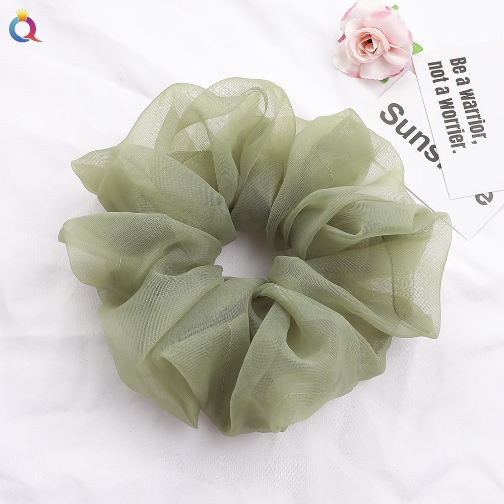PTNKUIIY Women'S Scrunchies, Pack of 5 Oversized Hair Bobbles, Elastic Hair Bands, Vintage Ponytail Holder, Scrunchies for Long, Fine or Thick Curly Hair, Girls, Green #2 image number 4