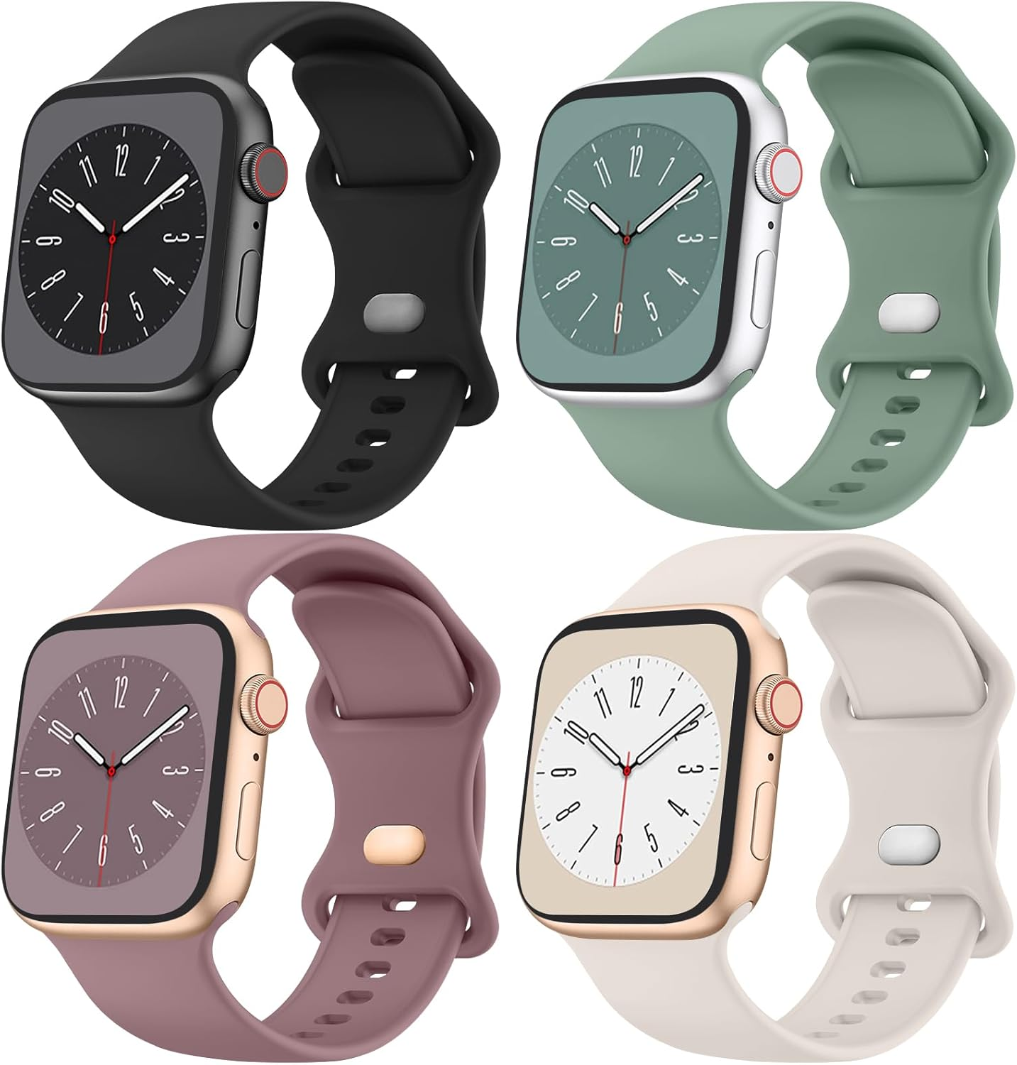 [4 Pack]Silicone Bands for Apple Watch Bands Women Men 49Mm 45Mm 44Mm 42Mm 41Mm 40Mm 38Mm, Soft Adjustable Comfortable Replacement Sport Strap for Iwatch Ultra/Iwatch Series 10/9/8/7/SE/6/5/4/3/2