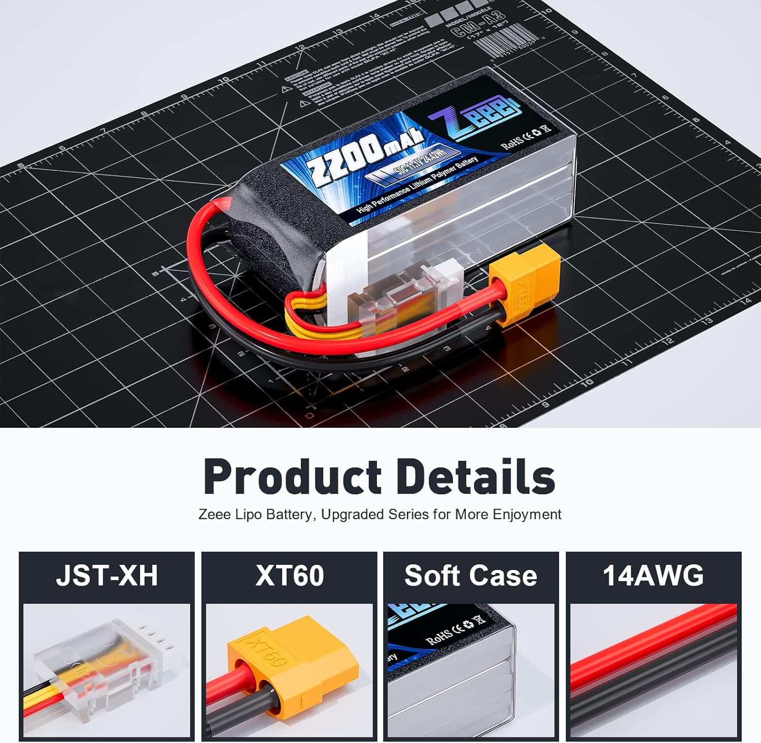 Zeee 3S 2200Mah Lipo Battery 11.1V 50C Shorty Pack Battery with XT60 Plug for RC Car Truck RC Vehicles Boat Drone RC Airplane Quadcopter Helicopter FPV Racing Hobby Models(2 Pack) image number 3