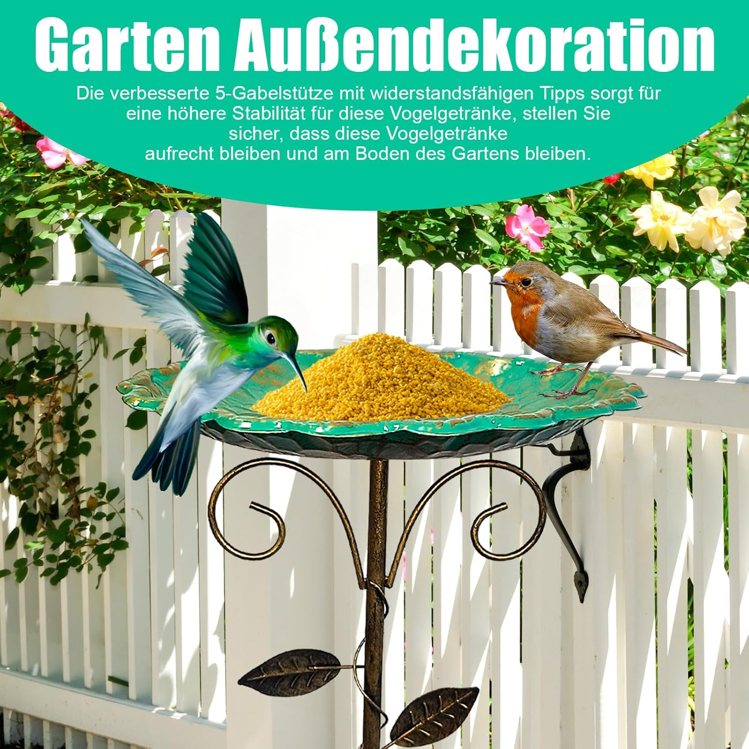 Metal Bird Bath for Garden, Bird Bath, Standing Garden Decoration, Water Bowl for Wild Birds, Water Bath for Birds, Garden Decoration Outdoor, Bird Bath, Winterproof, Frost-Proof (B) image number 5