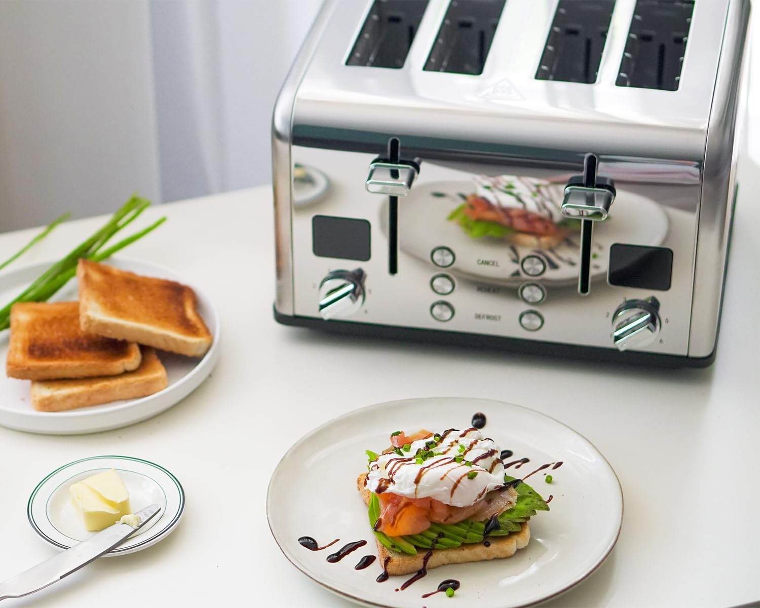 4 Slice Toaster, CUSIMAX Stainless Steel Toaster with Clear LED Display, Bread Toaster with Extra Wide Slots and 6 Browning Settings, Cancel/Reheat/Defrost Function, Removable Crumb Trays, Silver image number 2