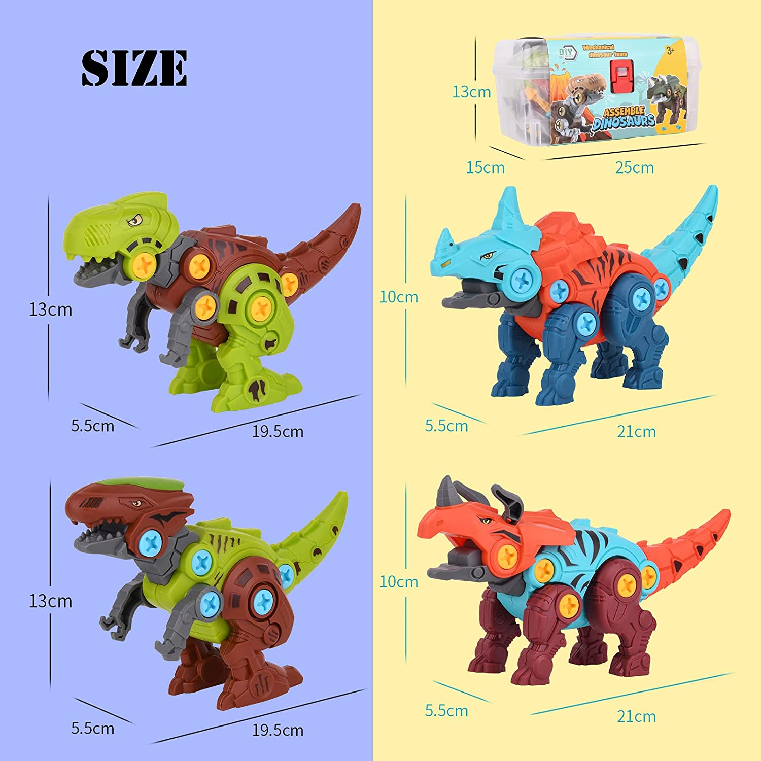 4 Pack Dinosaur Toys for Kids, Take Apart Dinosaur Toy with Electric Drill & 4 Hand Drill Tool, Building STEM Toy Christmas Birthday Gift Learning Construction Toys for 3 4 5 6 7 Year Old Boys Girls image number 5