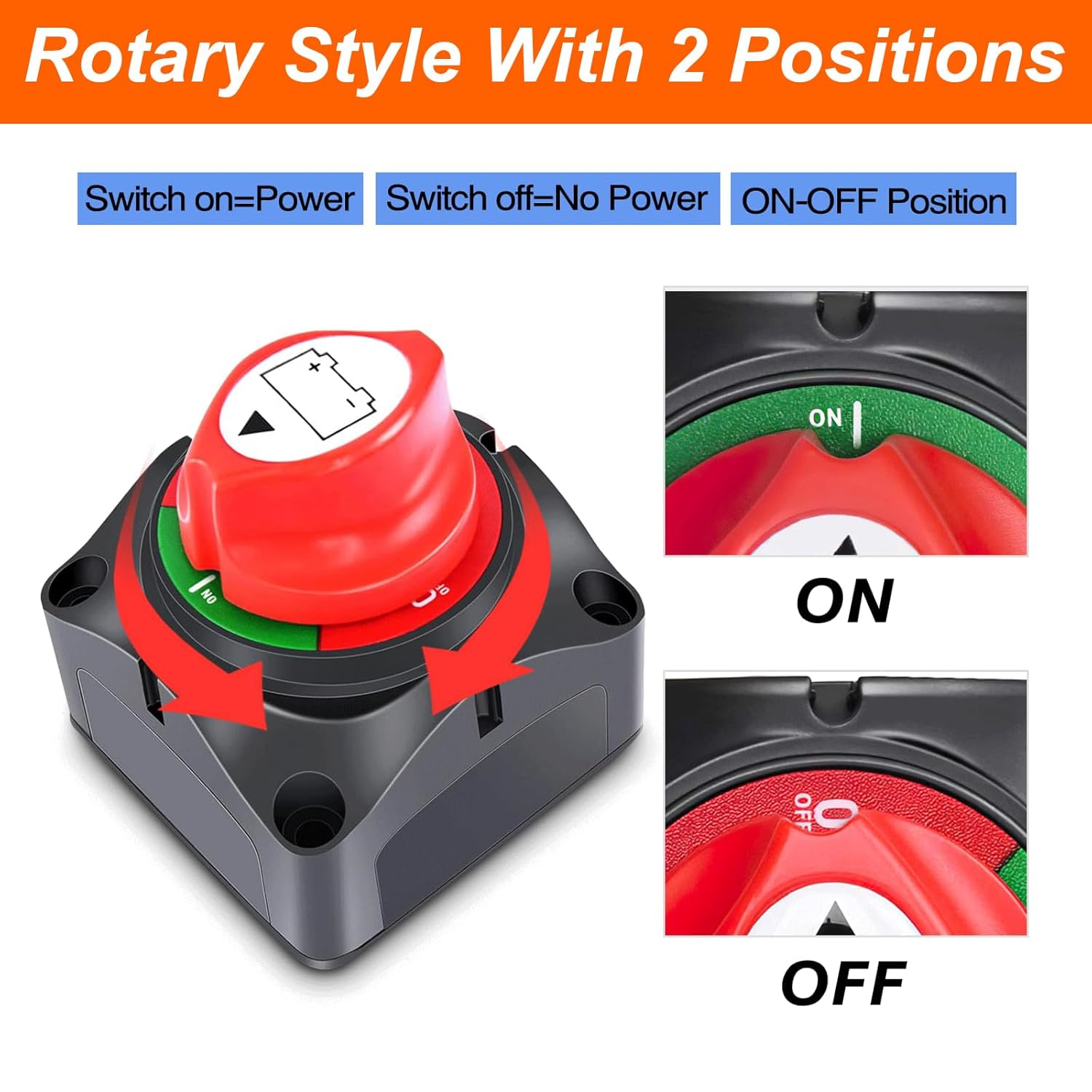 MAEZOE Battery Disconnect Switch 12V Master, 12V-48V Waterproof Battery Shut off Switch 275Amps High Current for Car Marine Boat RV (On/Off) image number 2