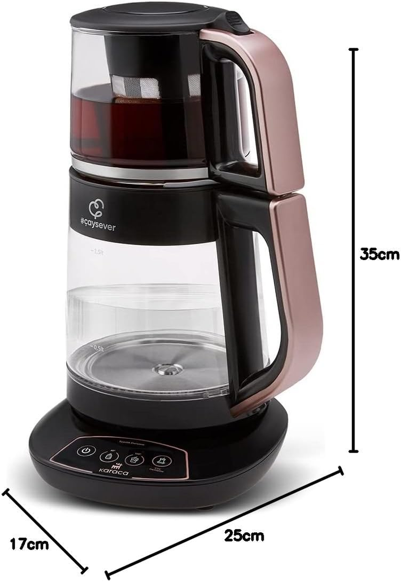 Karaca &Ccedil;aysever 3-In-1 Talking Glass Tea Kettle & Caydanlik, Kettle & Baby Food Heater, Rose Gold, Automatic Brewing, Fresh Indicator, Voice Tips, Safety Shut Off image number 2