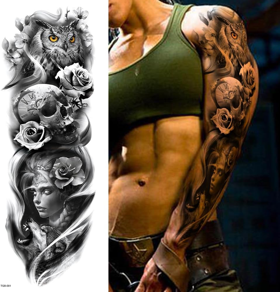 Temporary Tattoo Sticker Skull Crossbones Flower Fake Tattoo Body Abstract for Men Women for Boys Girls Couple Lover image number 4