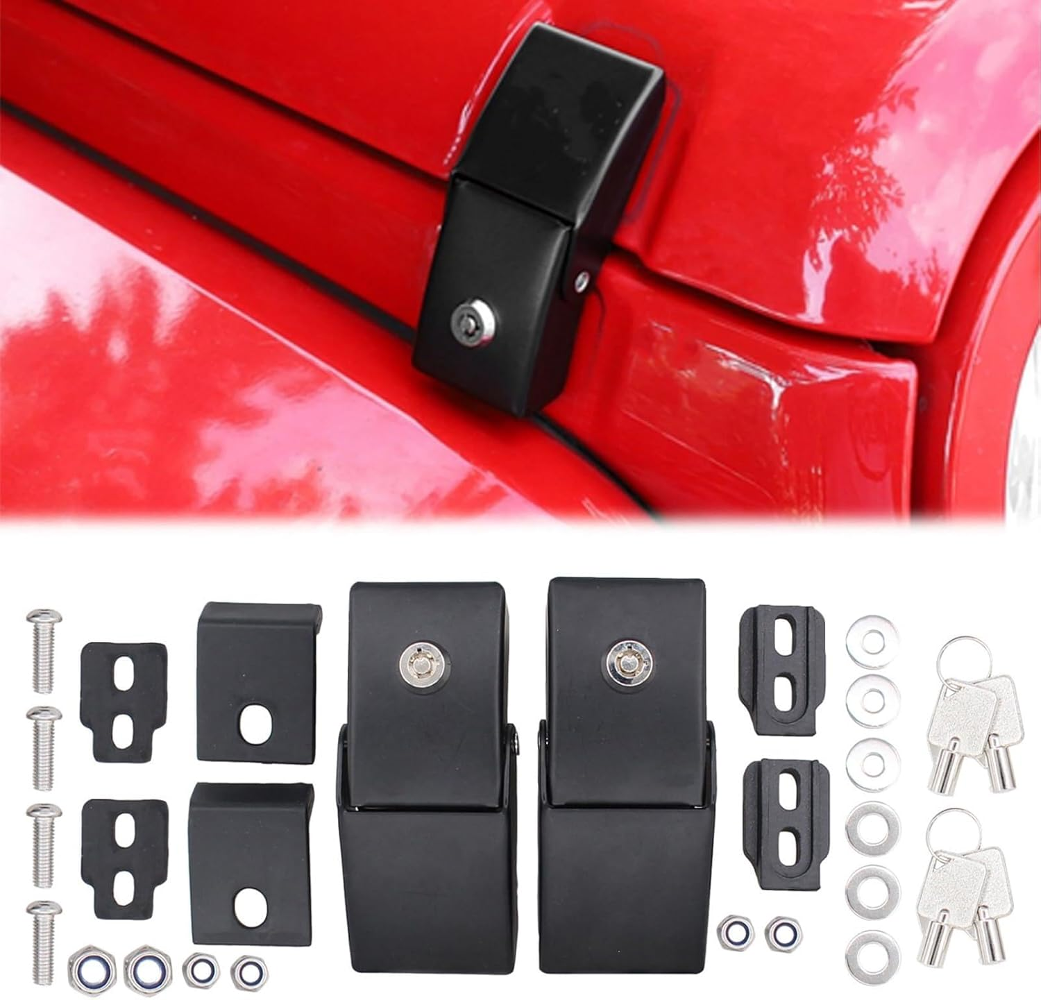 Newyall Pair Hood Latch Catch Lock Accessories Kit for Jeep Wrangler JK JKU 2007-2018 JL JLU Gladiator JT 2018-2023 Aluminum Steel Locking