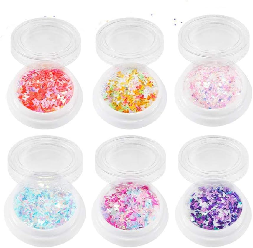 6 Boxes 3D Butterfly Nail Art Glitter Sequins Butterfly Nail Sequin for Nail Art Decoration image number 1